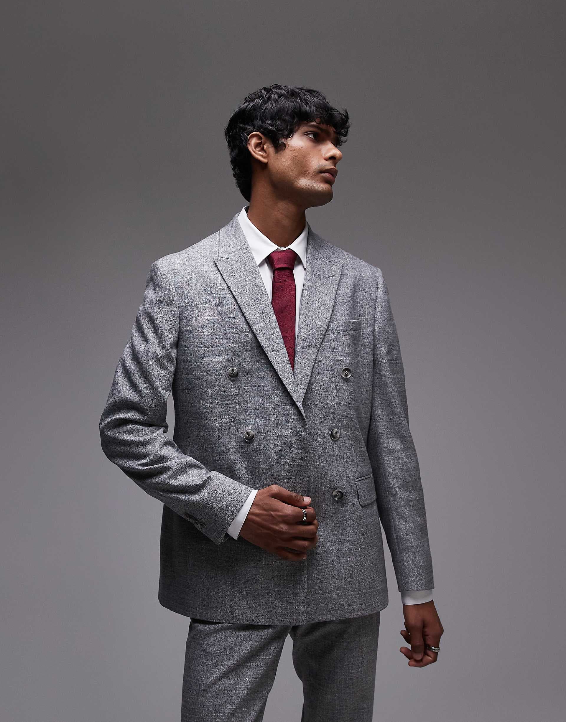 Topman skinny textured suit jacket in gray