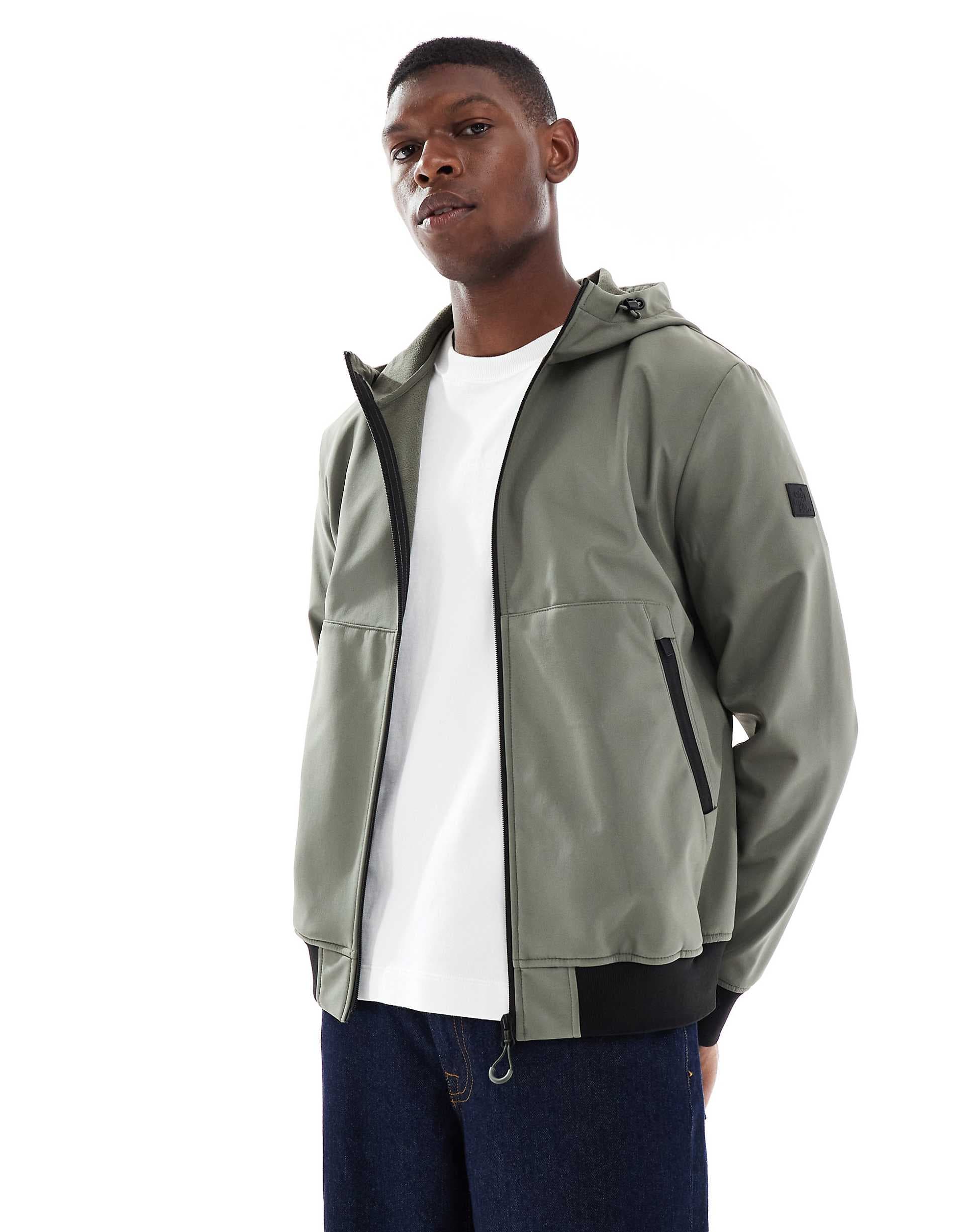 ONLY & SONS zip up soft shell bomber jacket in gray