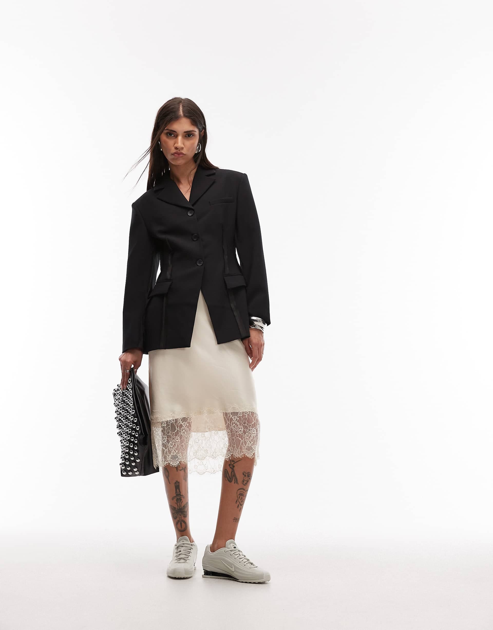 ASOS DESIGN exposed seam nipped blazer with shoulder pads in black