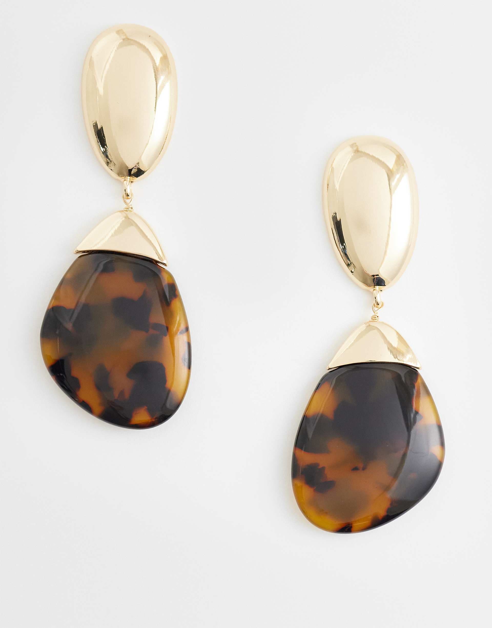 ASOS DESIGN pendant earrings with brown tortoise print in gold tone