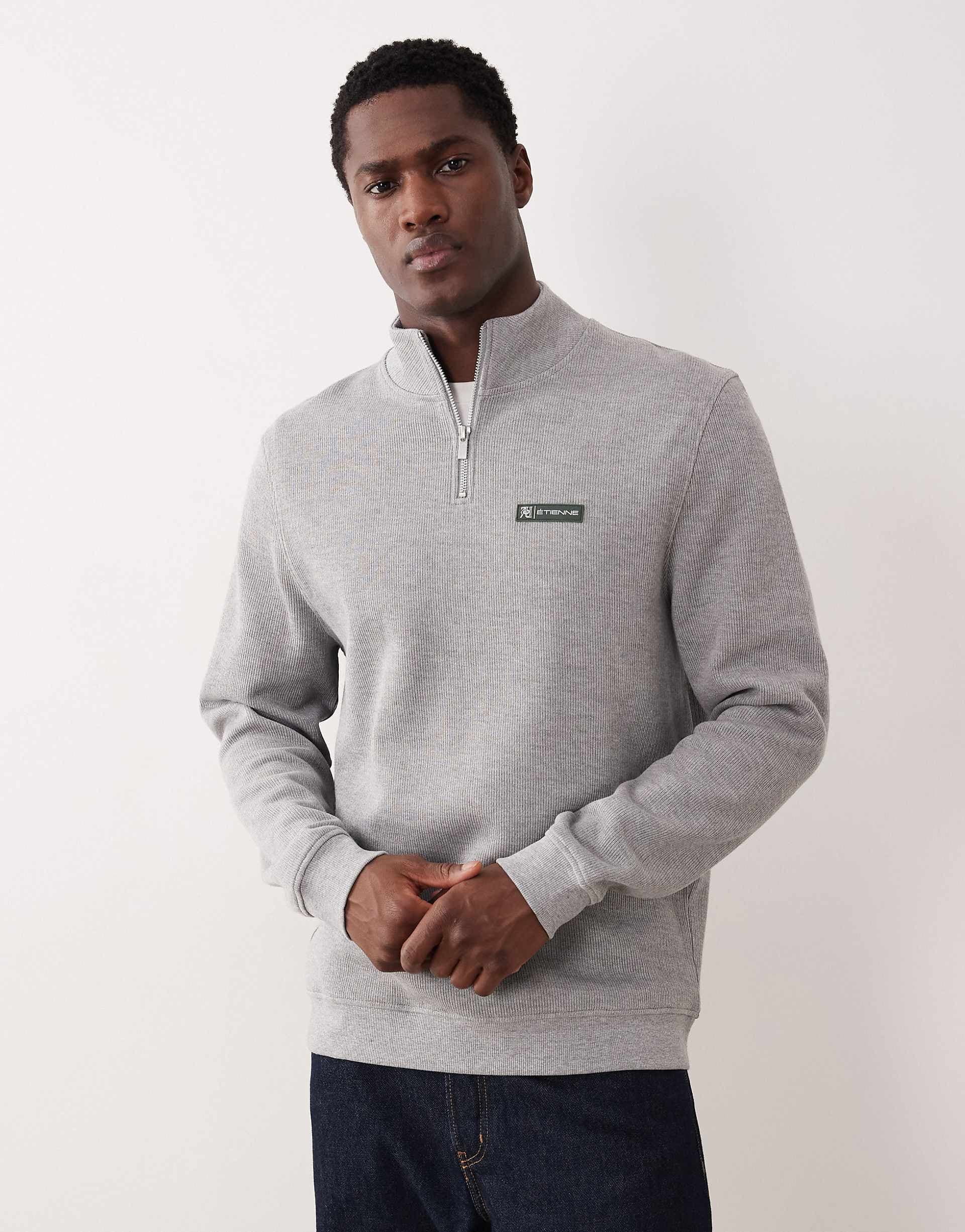 ASOS DESIGN half zip sweatshirt with rubberized badge in gray heather