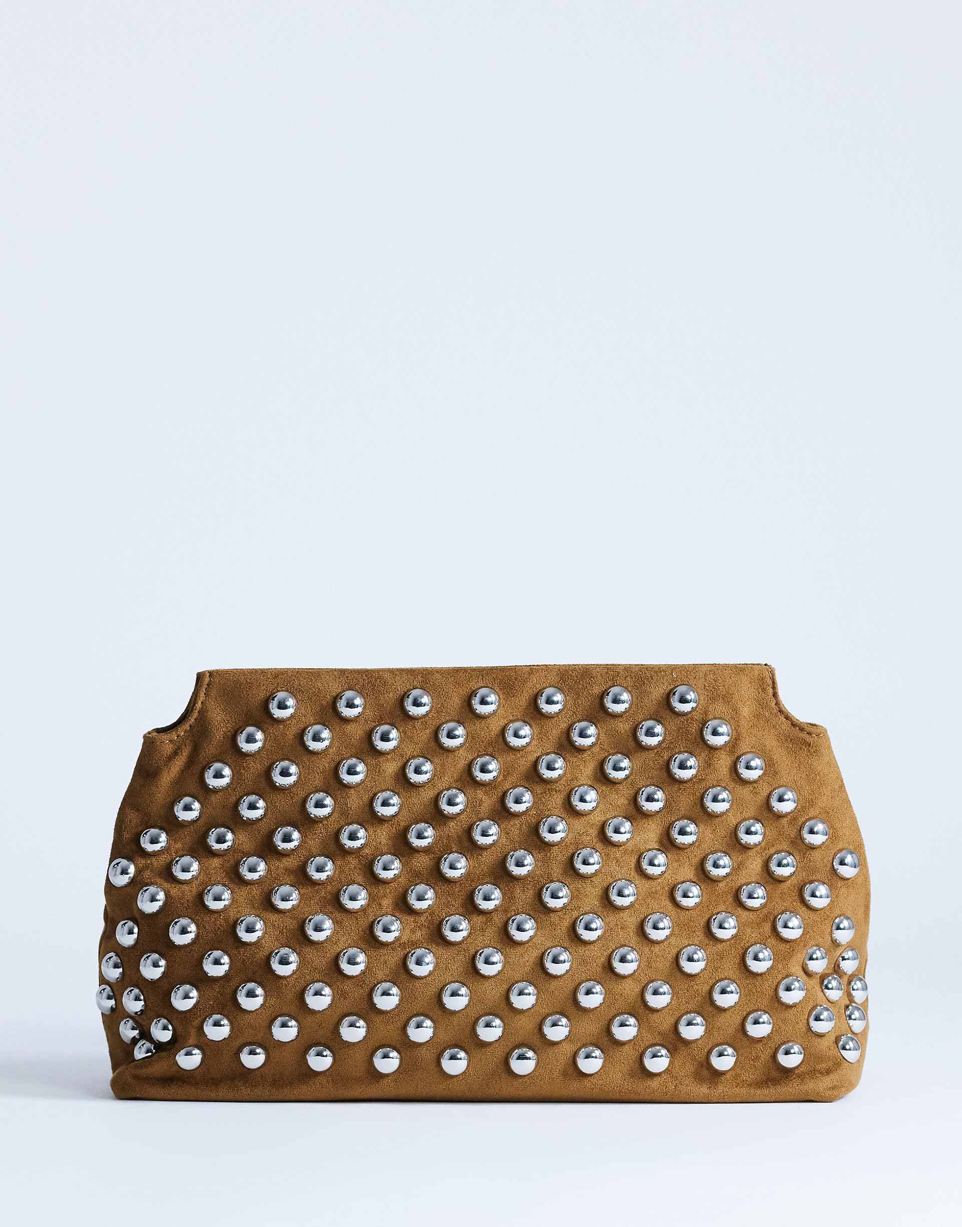 Topshop Gideon studded clutch purse in tan