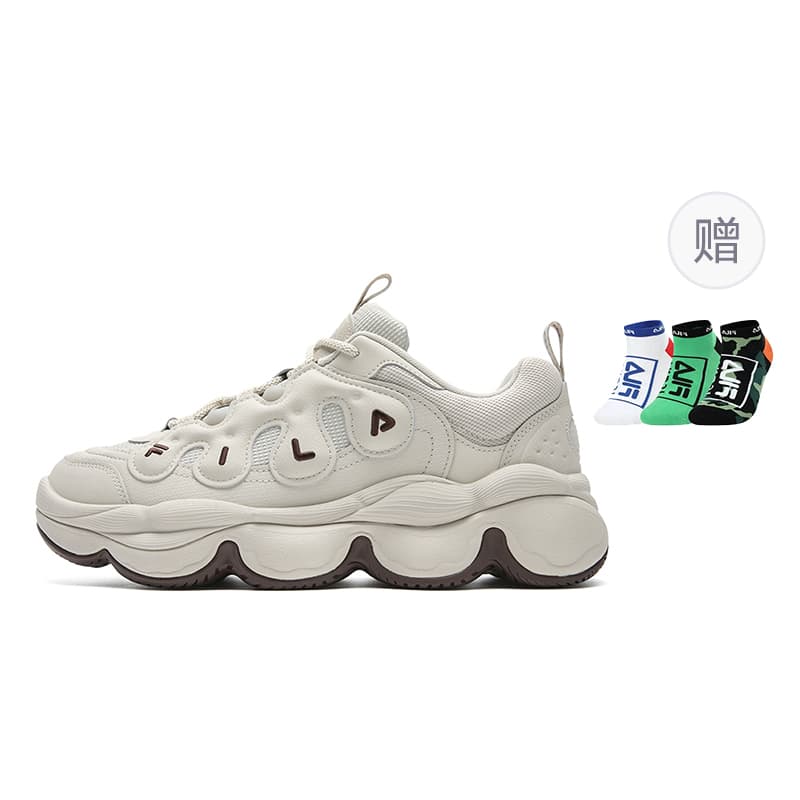FILA PEASE Pea Shoes Fashion Personality Trendy Retro Modern Sport Versatile Comfortable Wear-Resistant Lightweight Low-Top Casual Lifestyle Shoes Men's White Grey