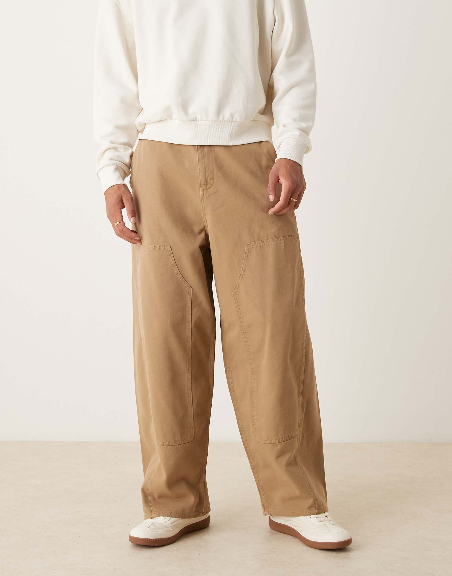 ASOS DESIGN oversized baggy pants in tan with carpenter details