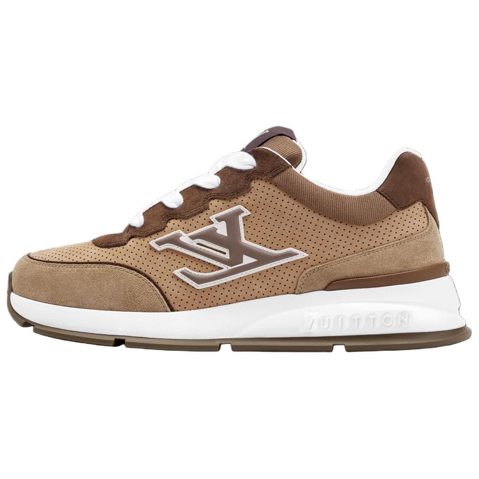 LOUIS VUITTON Classic Suede Calfskin Round Toe Lace-Up Low-Top Casual Shoes Men's Brown