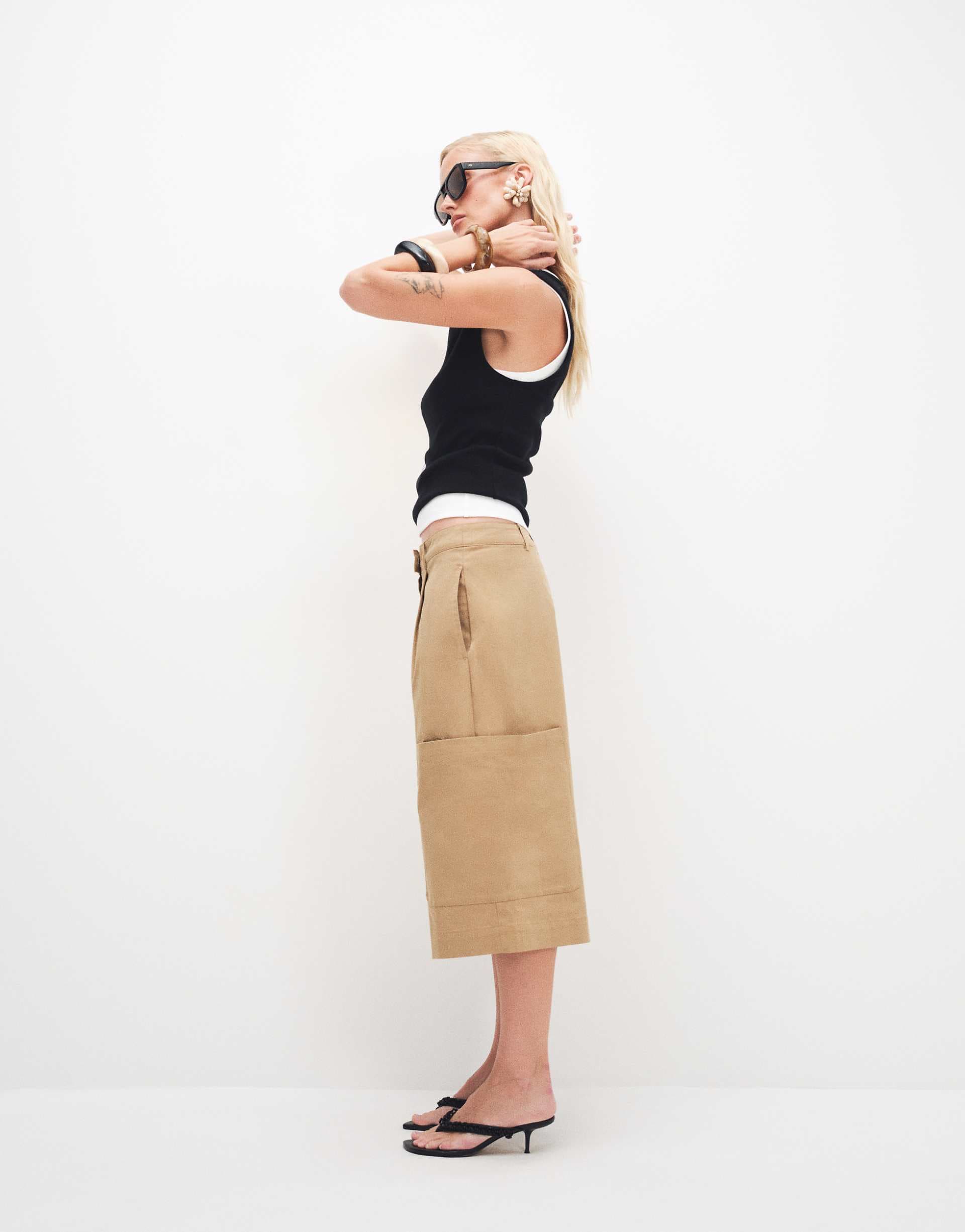 Topshop longline bermuda cargo shorts in ecru