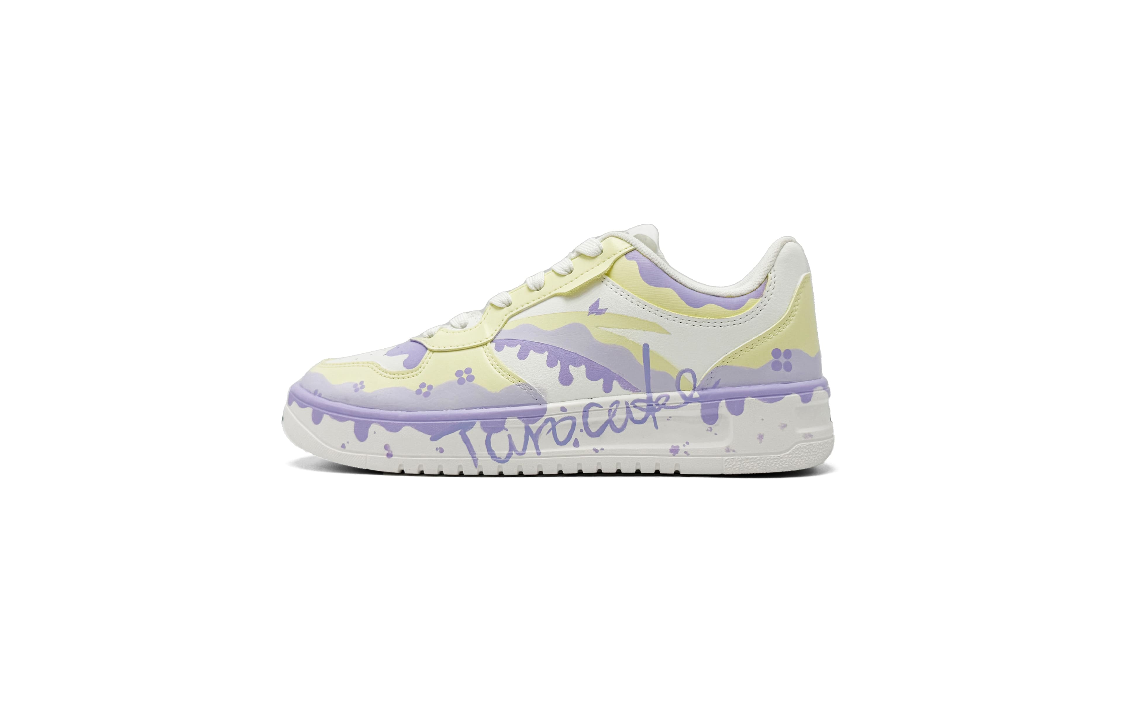 Custom Sneakers Anta 'Custard Flowing Heart' Graffiti Spray Paint Casual Fashion Minimalist Trendy Slip-Resistant Wear-Resistant Low-Top Skate Shoes Women's Yellow Purple White