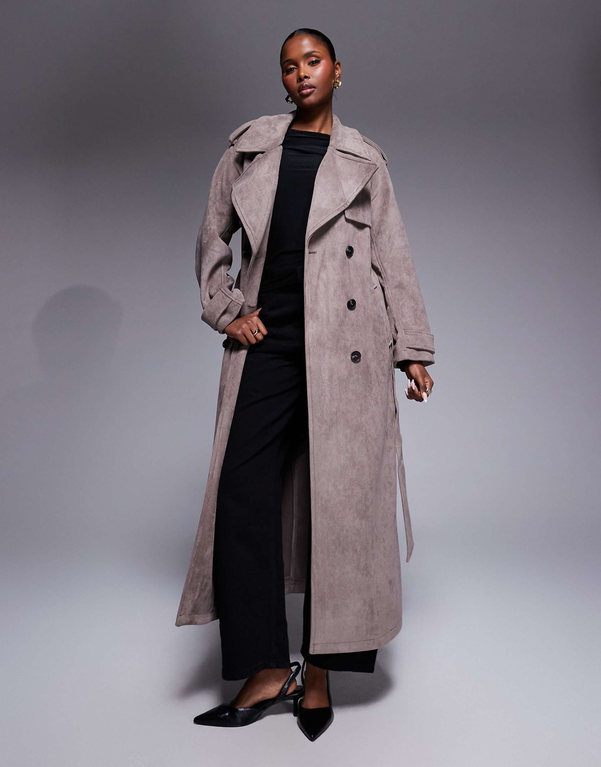 River Island suedette double breasted trench coat in purple
