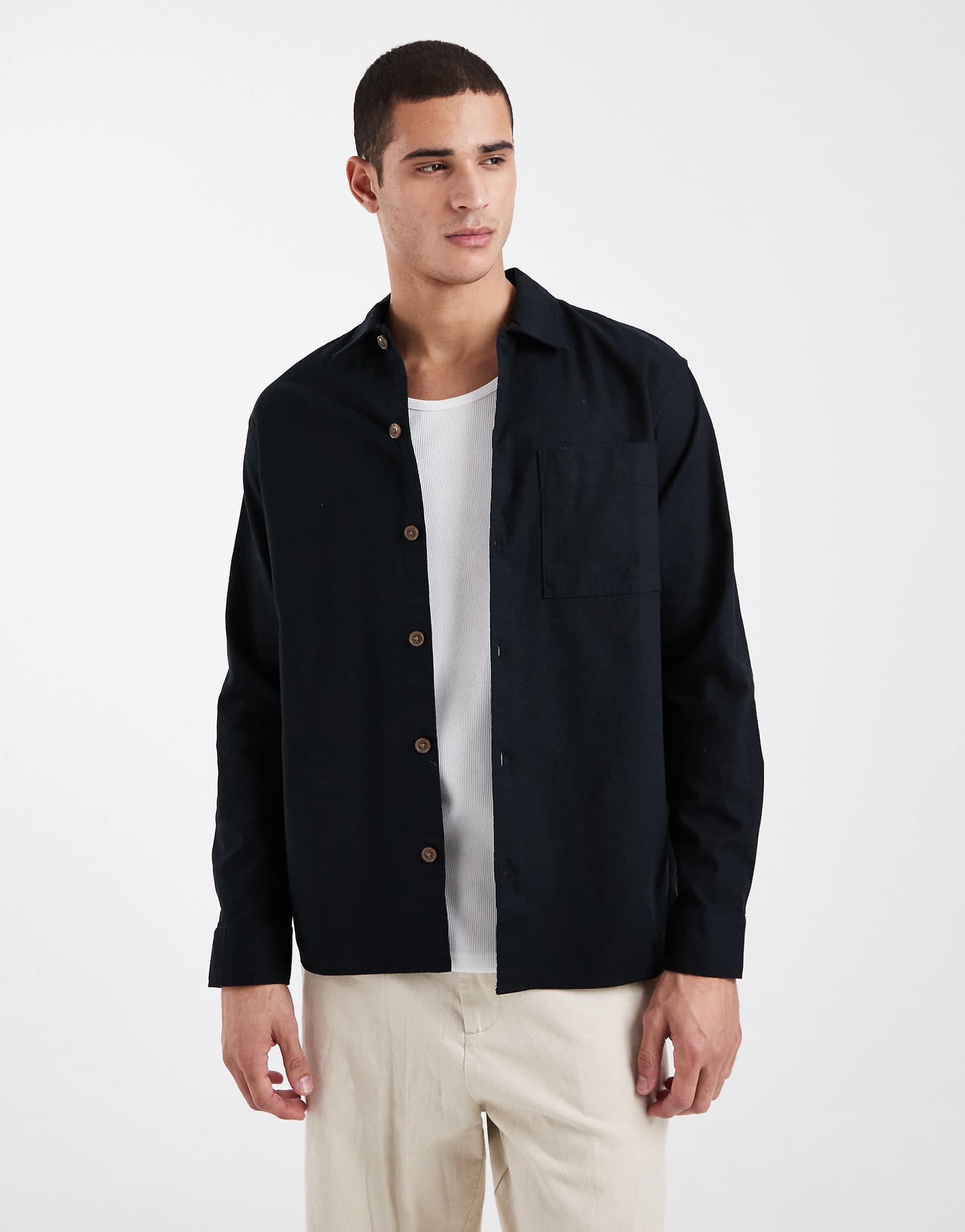 Jack & Jones linen mix overshirt in black
