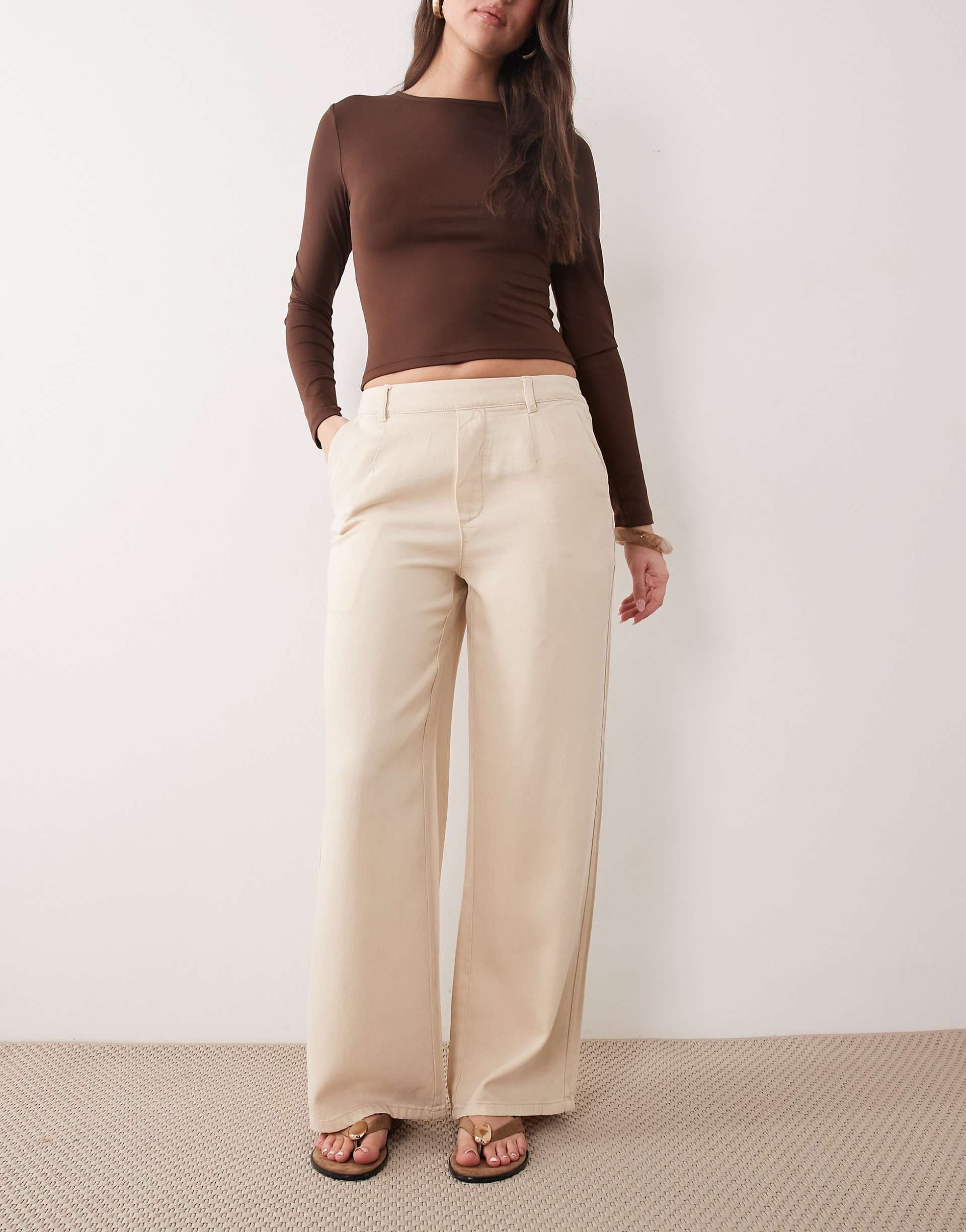Object wide leg chambray pants in cream wash