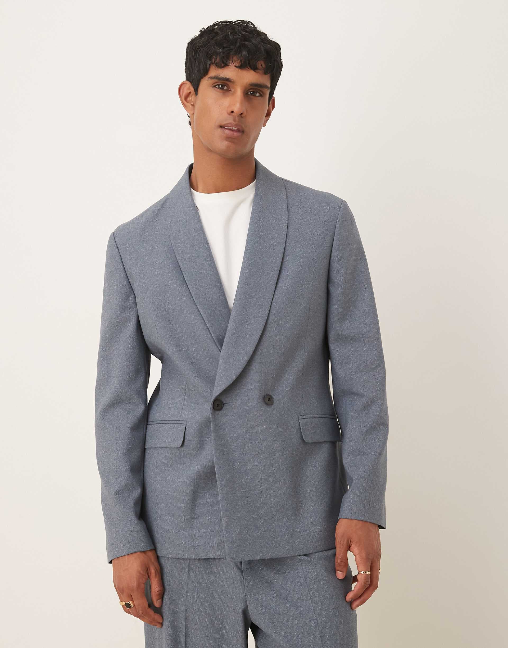 ASOS DESIGN double breasted shawl collar regular suit jacket in blue