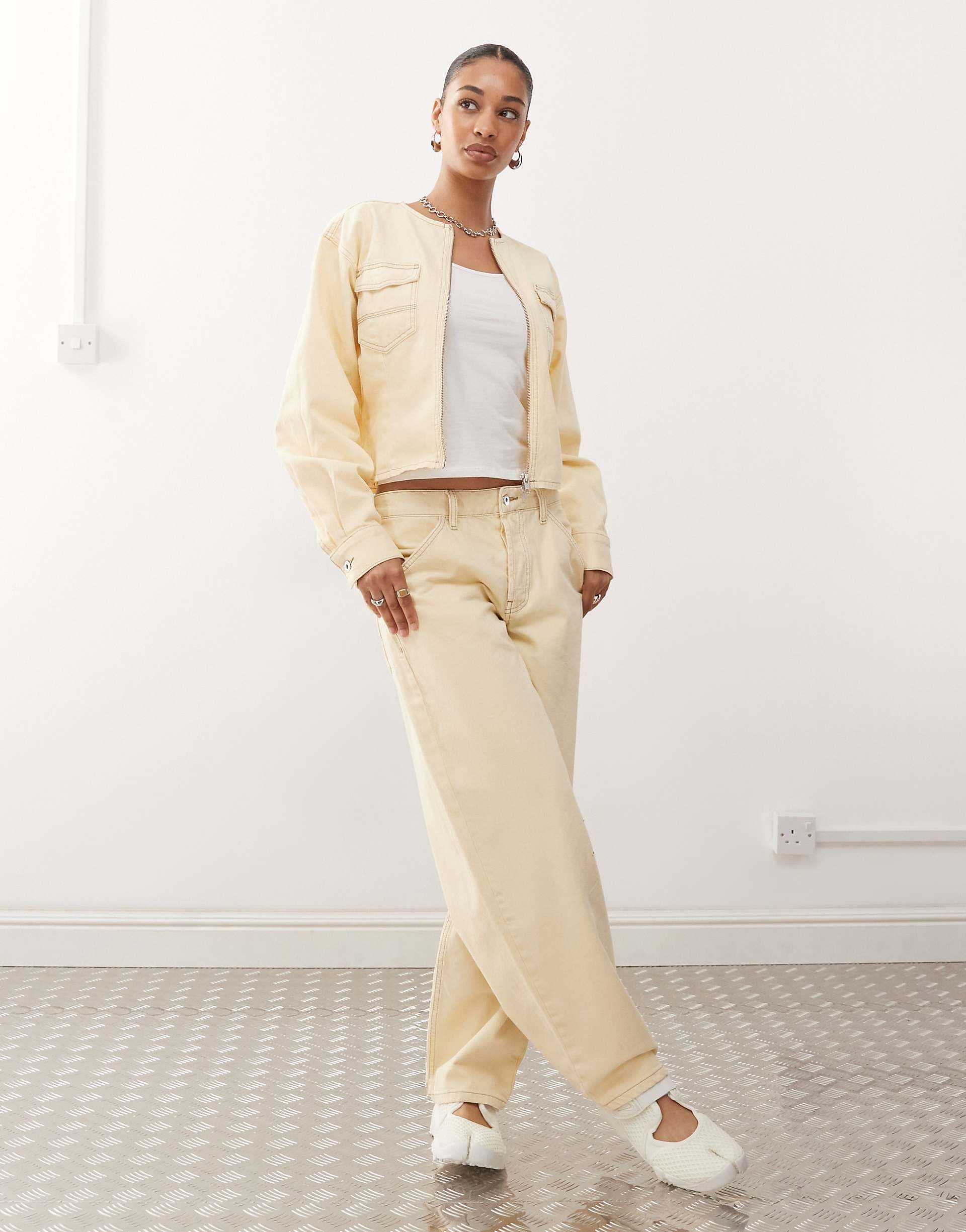 COLLUSION barrel jeans in buttermilk - part of a set