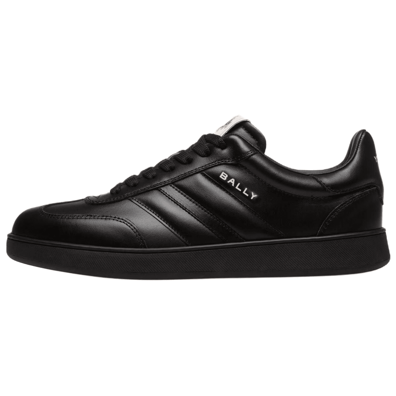 BALLY Calfskin Round-Toe Lace-Up Retro Badge Low-Top Sneakers Men's Black