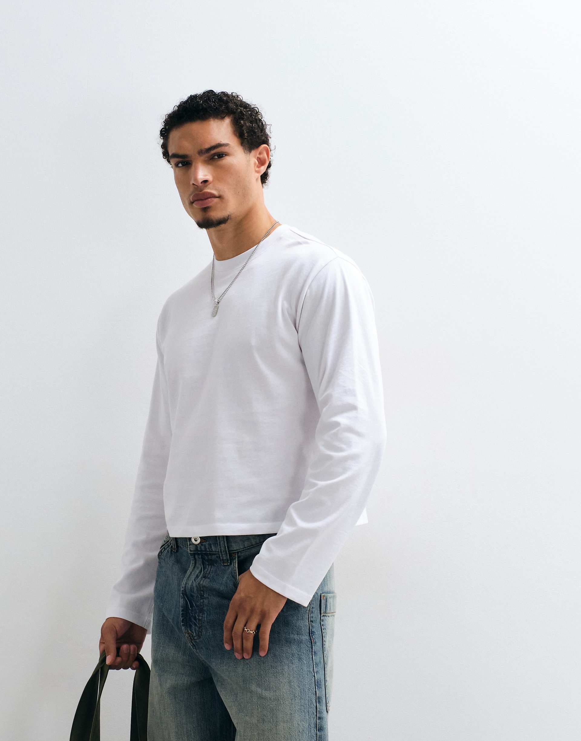 Reclaimed Vintage cropped boxy long sleeve T-shirt in white