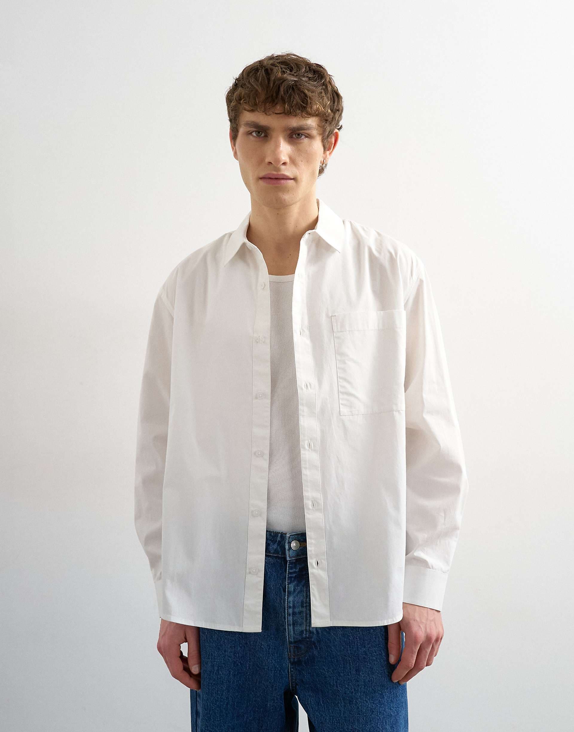 Topman relaxed fit poplin shirt in white