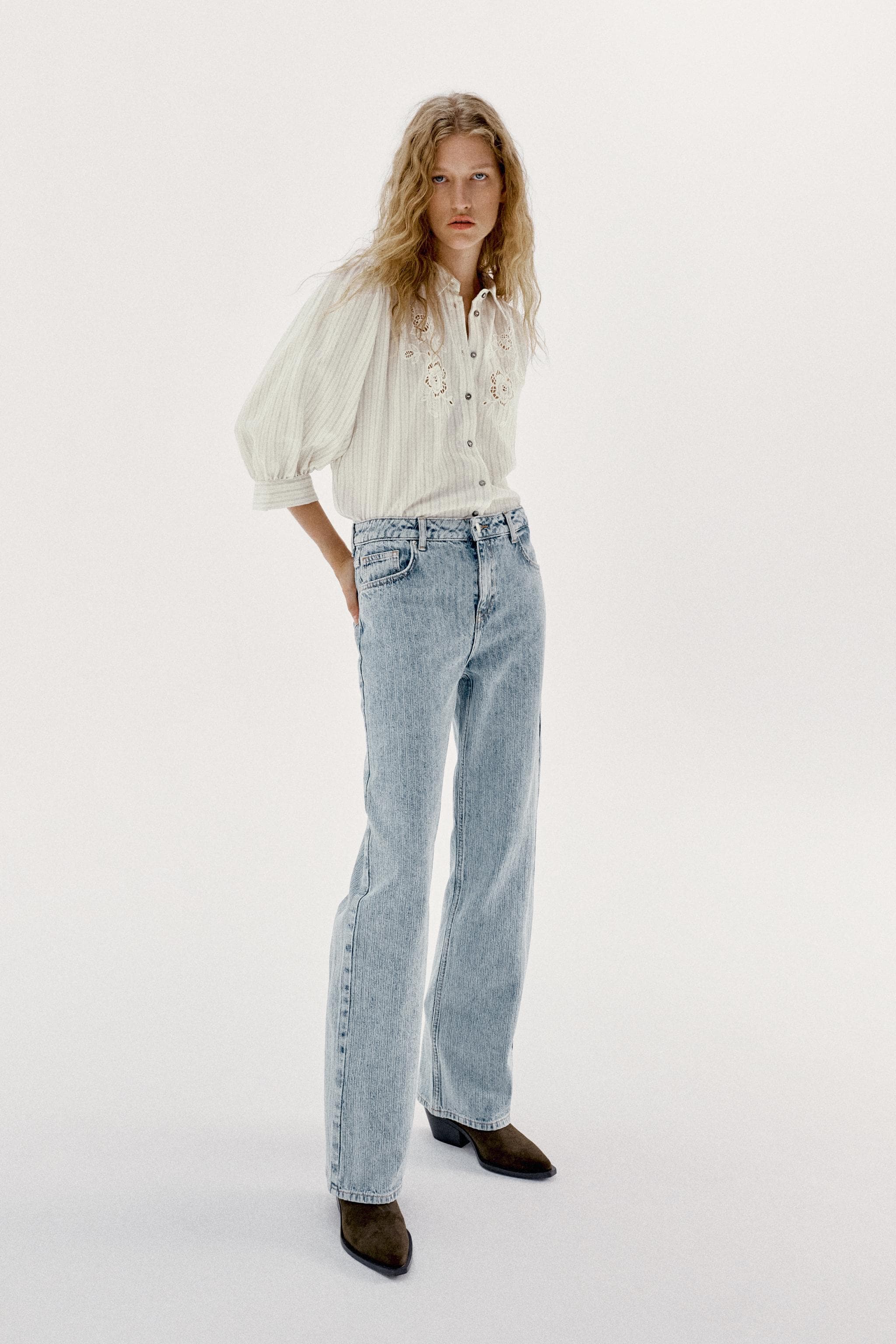 STRIPED SHIRT WITH CUTWORK EMBROIDERY