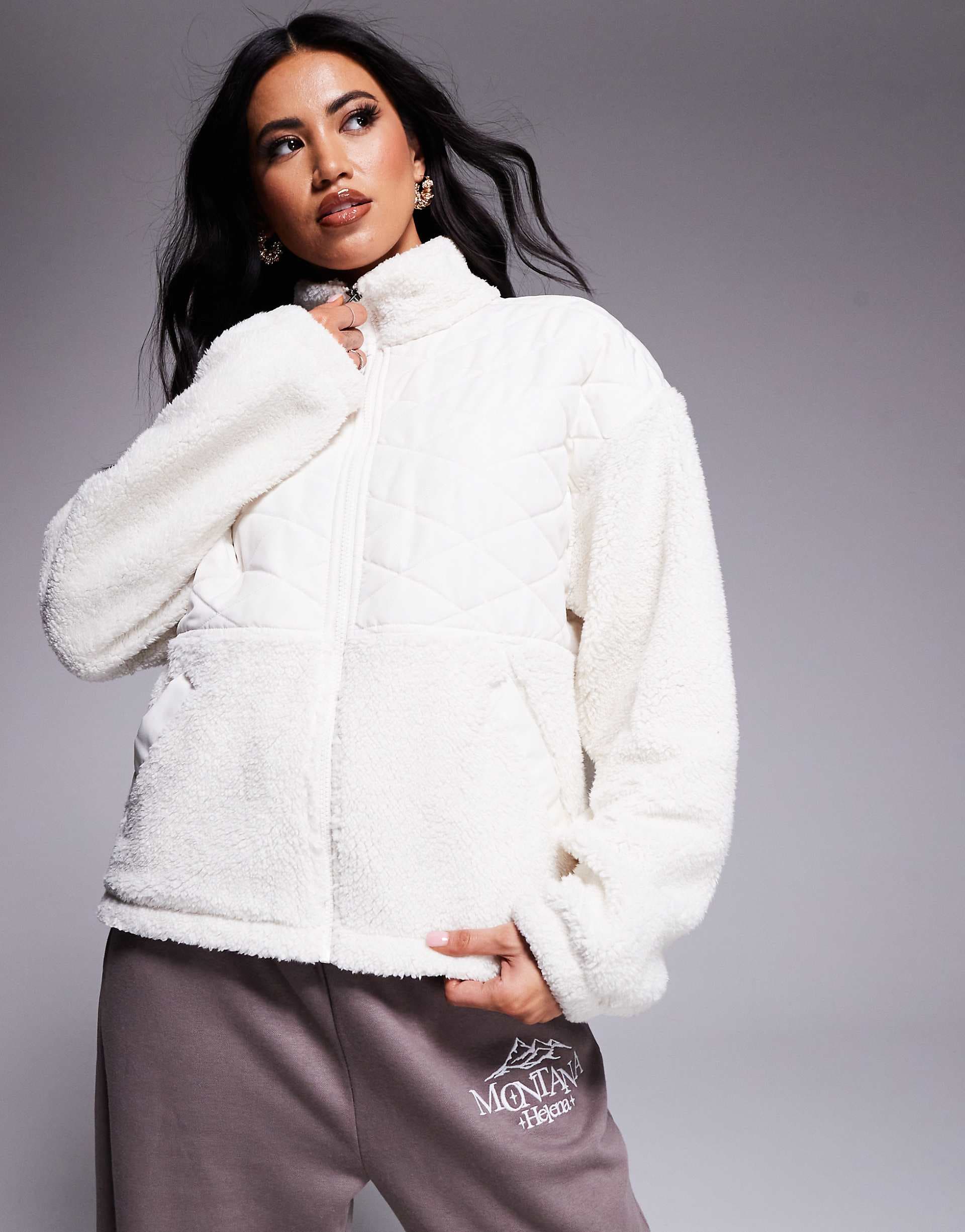 The North Face Cabin Fleece Full Zip jacket in cream