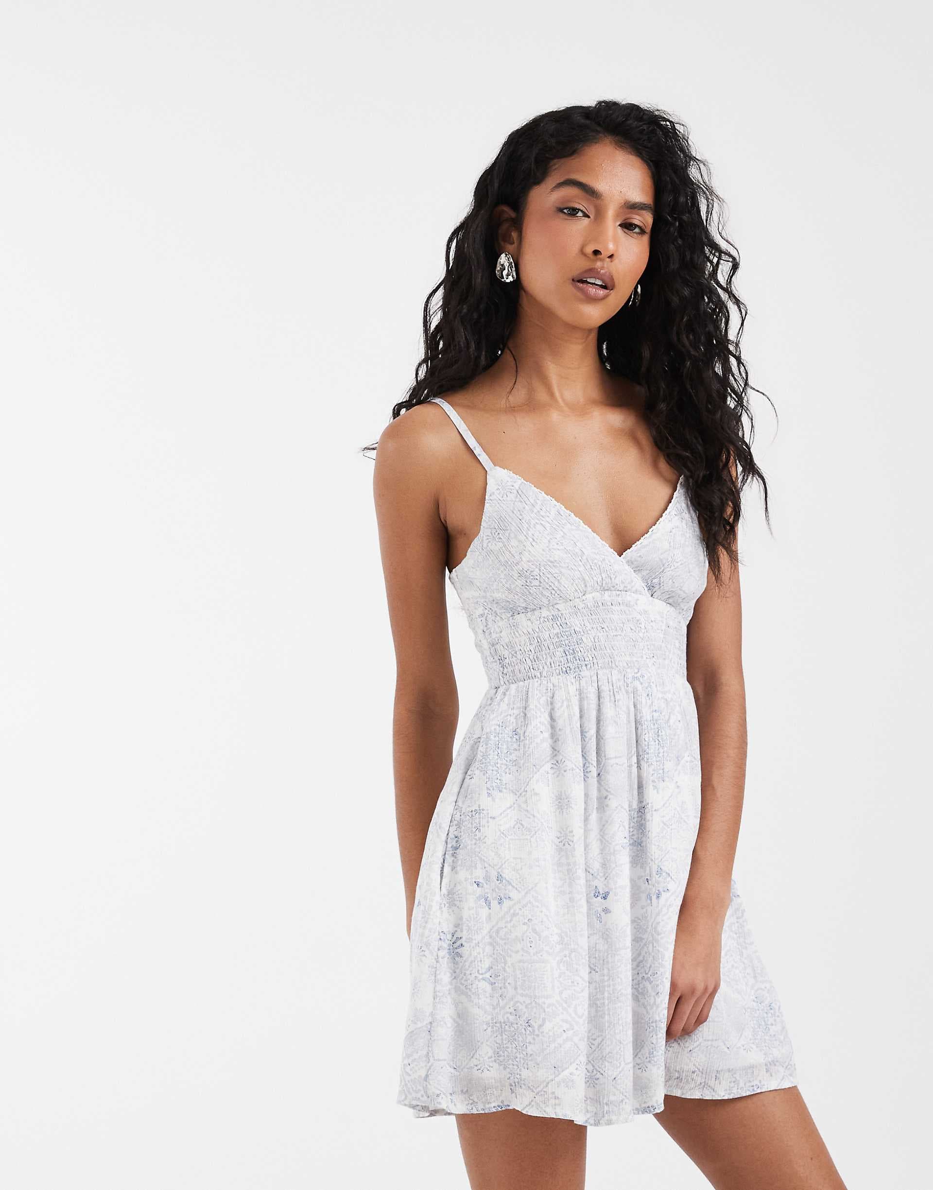 Hollister V-neck strappy mini dress in blue floral
