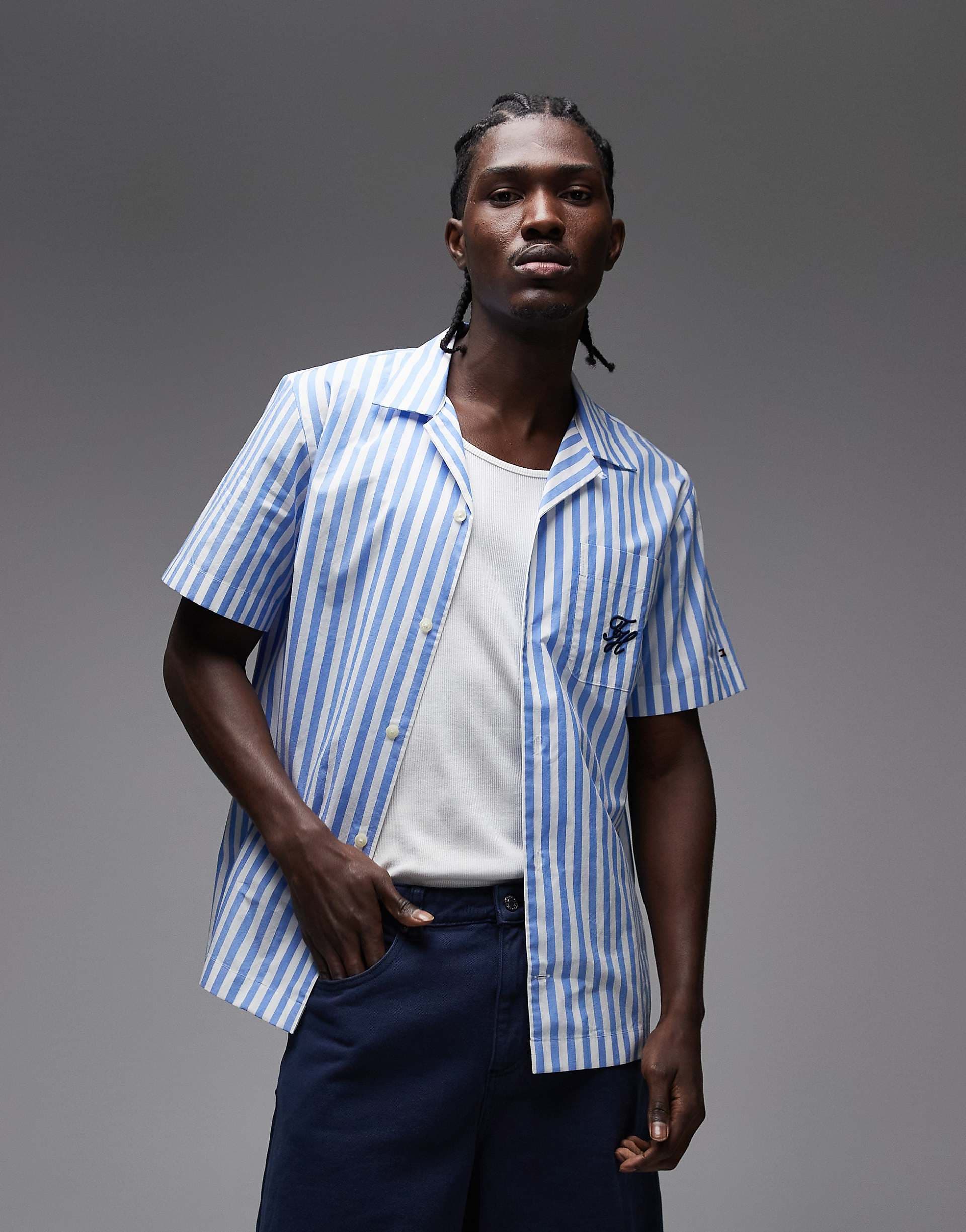 Tommy Hilfiger paper touch short sleeve shirt in blue stripes