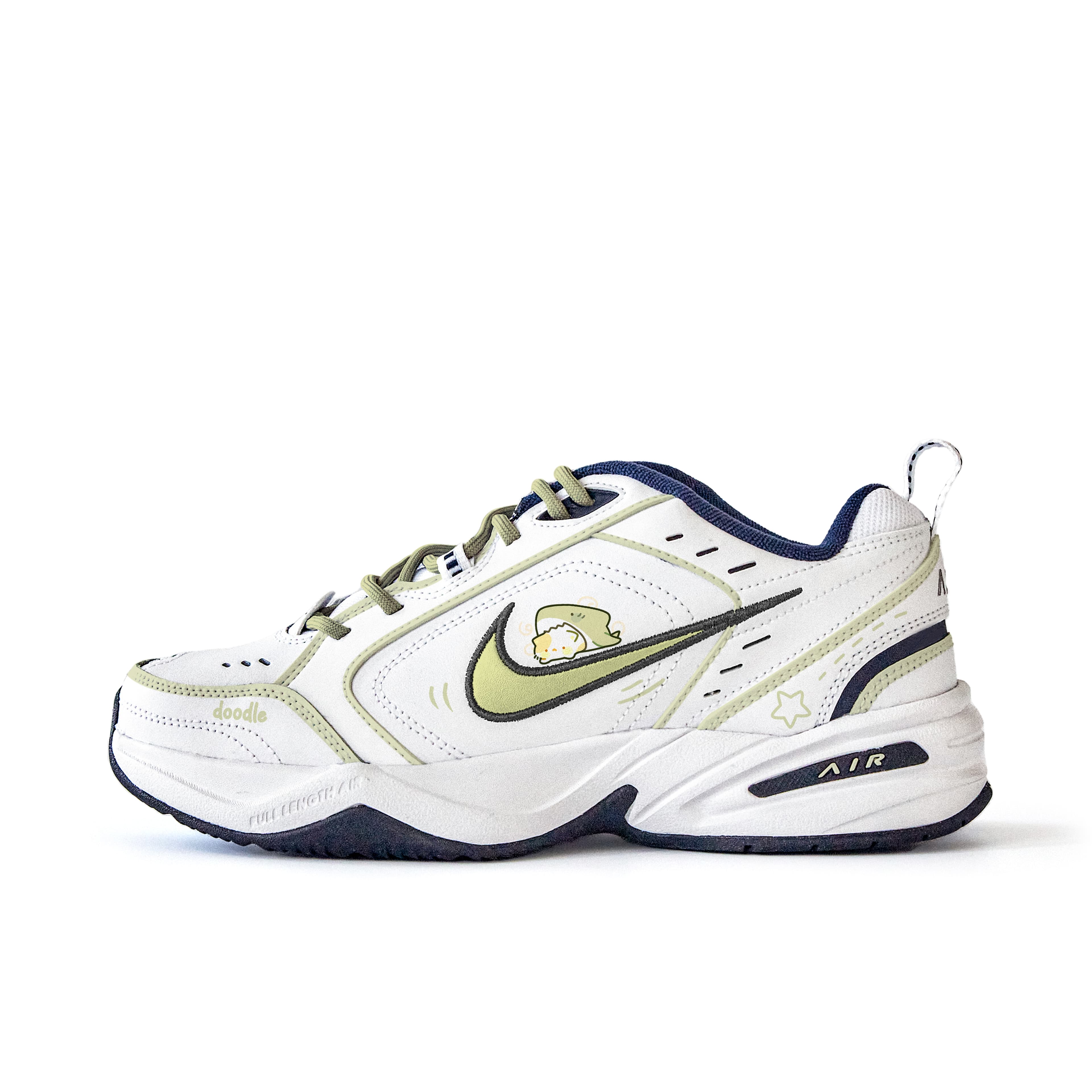 Nike Air Monarch 4 Anti Slip Wear Resistant Low Top Chunky Sneakers Unisex White Green
