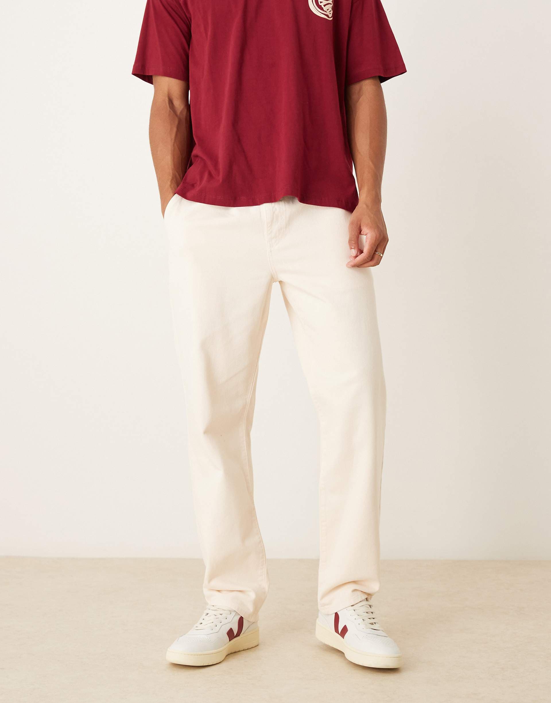 ASOS DESIGN straight leg pull on chinos in ecru