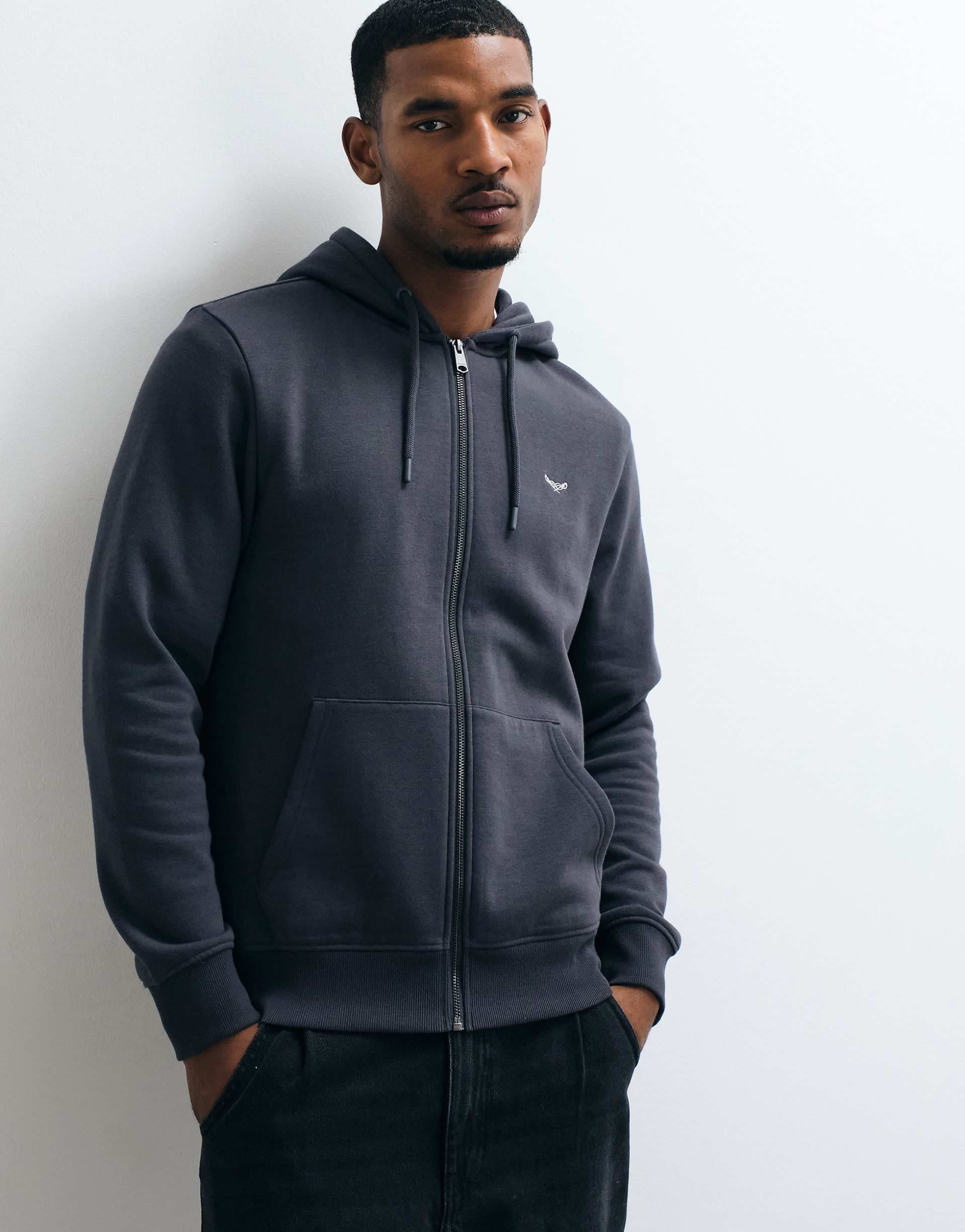 Threadbare cotton rich zip up hoodie in charcoal