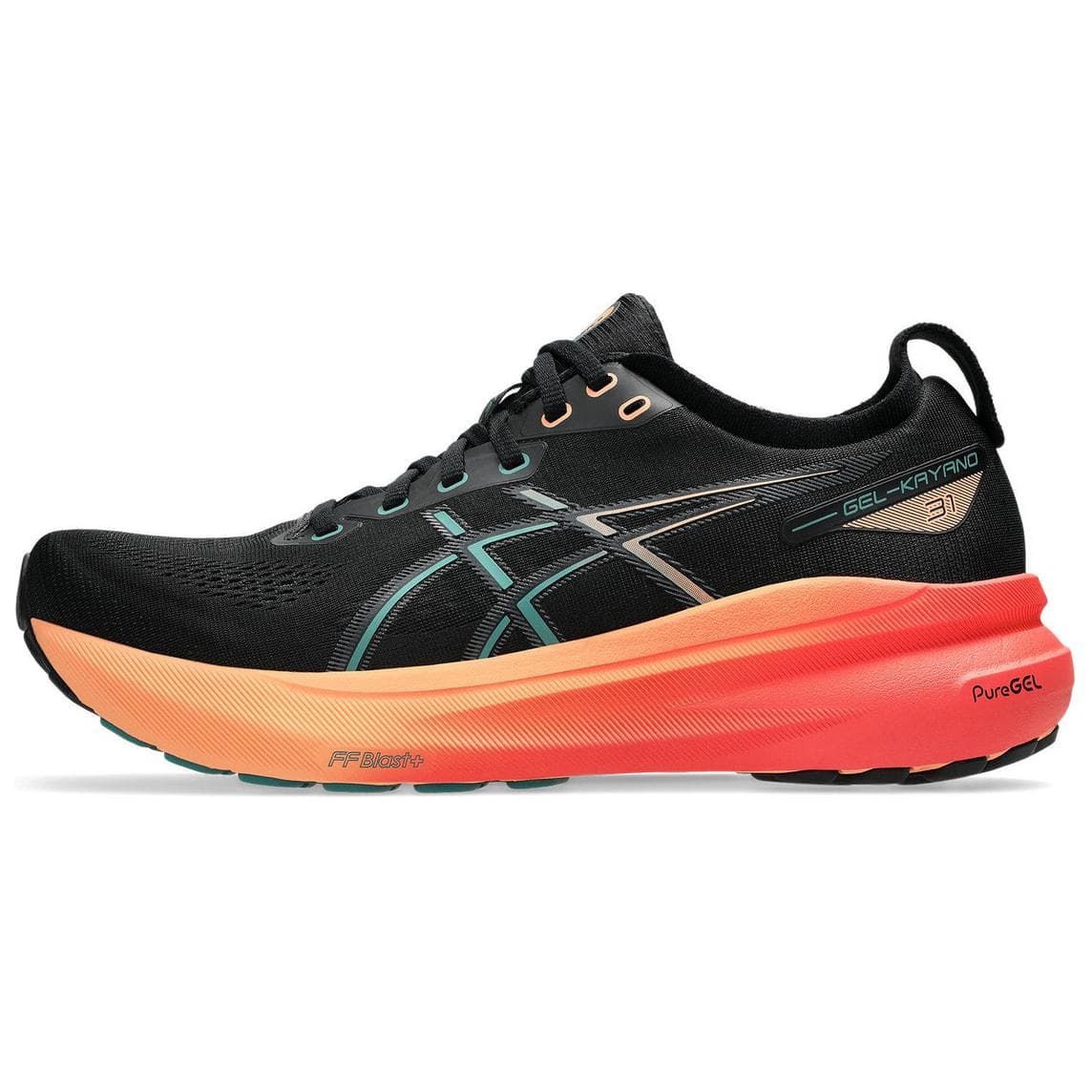 Asics Gel Kayano 31 Cushioned Abrasion Resistant Slip Resistant Low Top Running Shoes Men's Black Orange