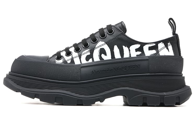 Alexander McQueen Graffiti Tread Slick Lace Up Shoes 'Black White'