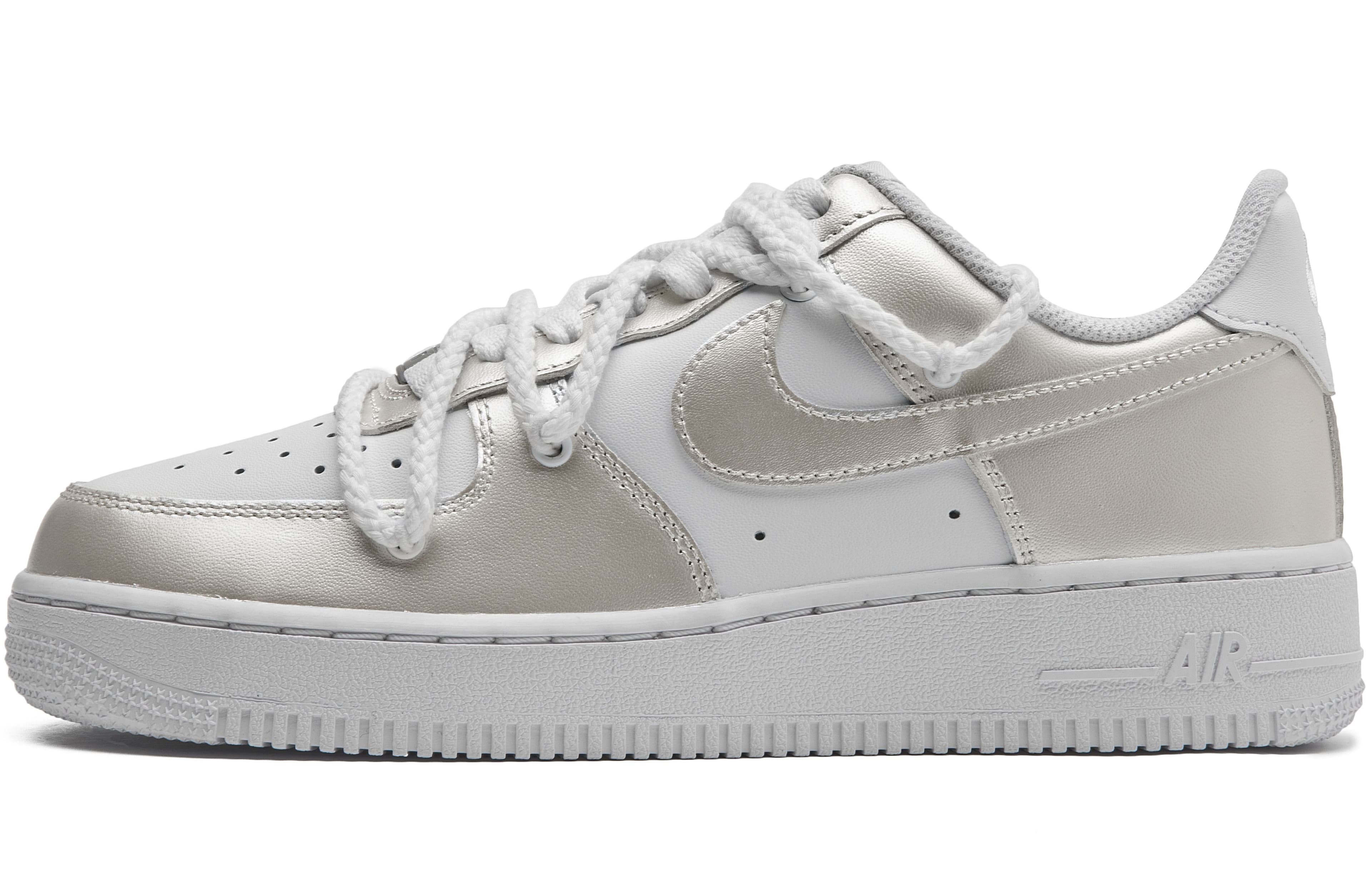 Custom Sneakers Nike Air Force 1 Street Y2K Low-Top Skate Shoes Unisex Silver White