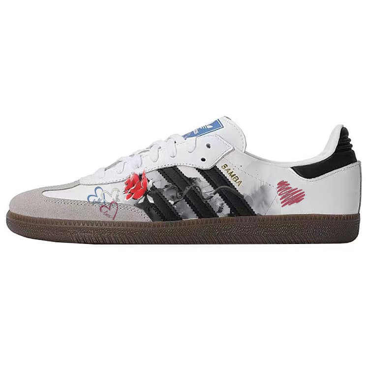 adidas originals SAMBA OG Custom Sneakers 'Heartbeat Lover' Rose Heart Casual Fashion Wrapped Cushioning Low-Top Skate Shoes Unisex White