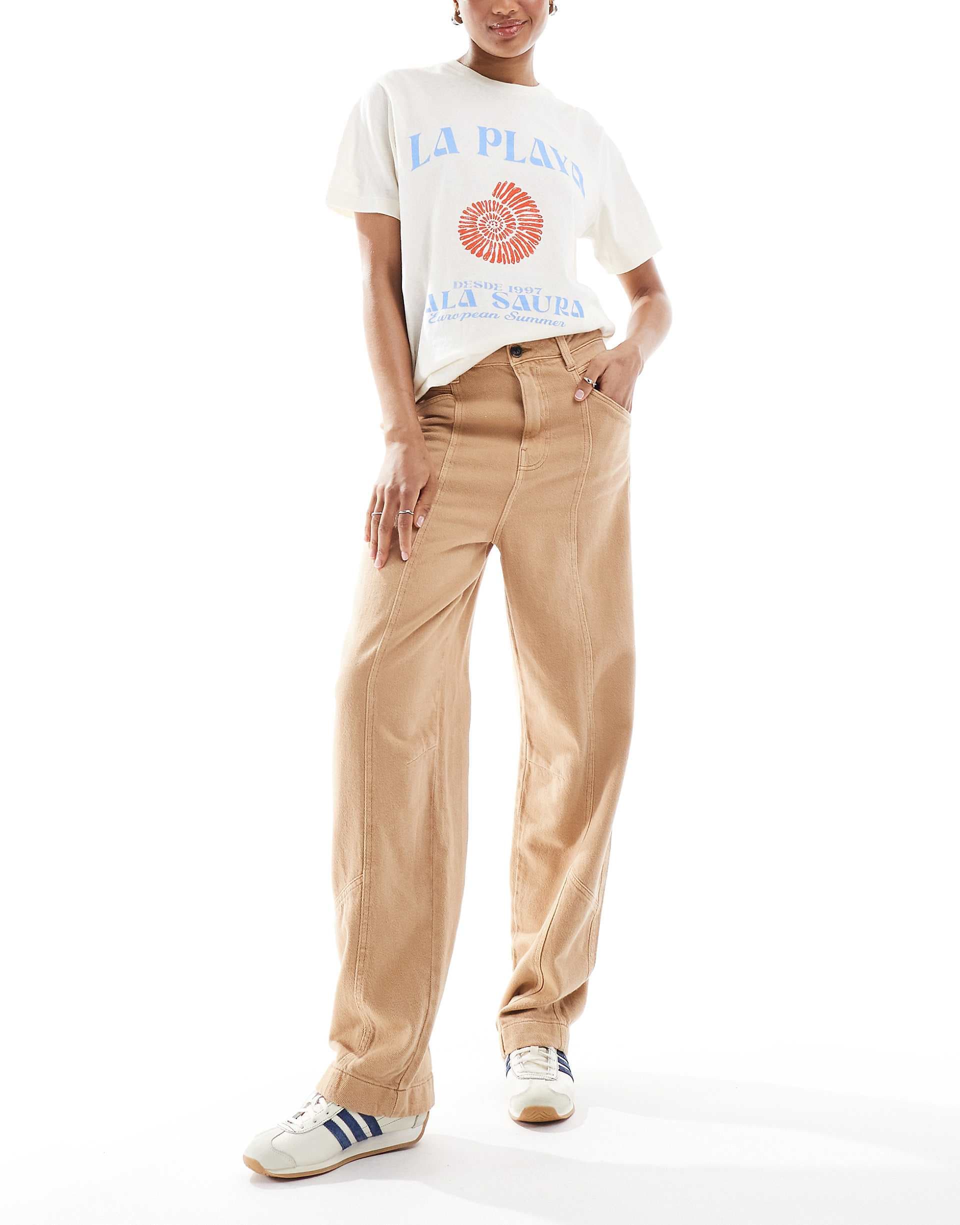 ASOS DESIGN Tall laundered seamed barrel pants in sand