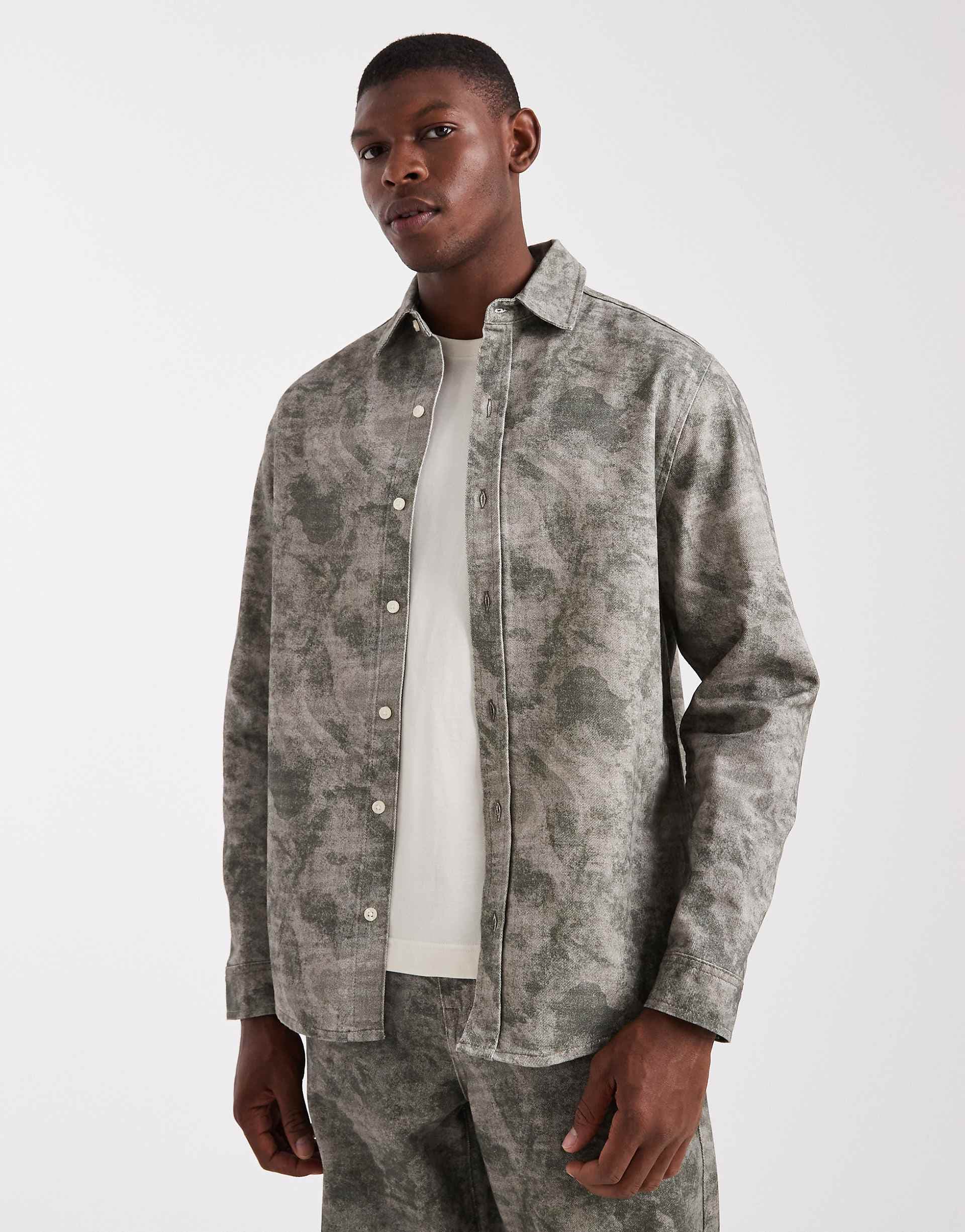 ASOS DESIGN long sleeve shirt in camo - part of a set