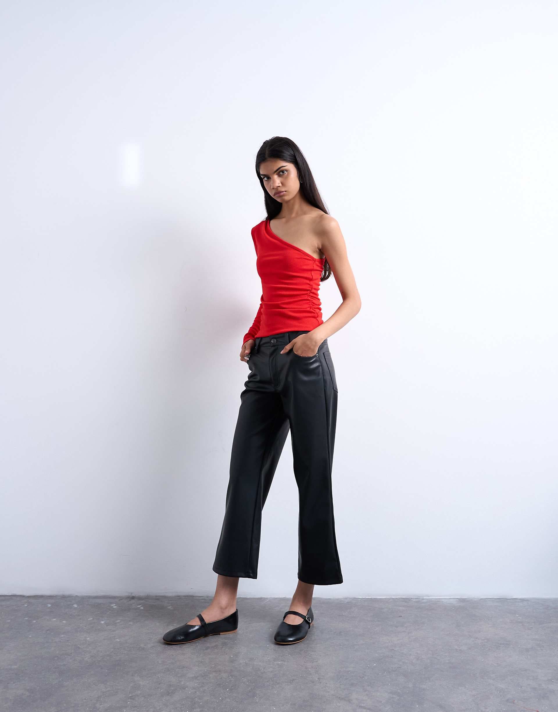 Topshop faux leather ankle grazer pants in black