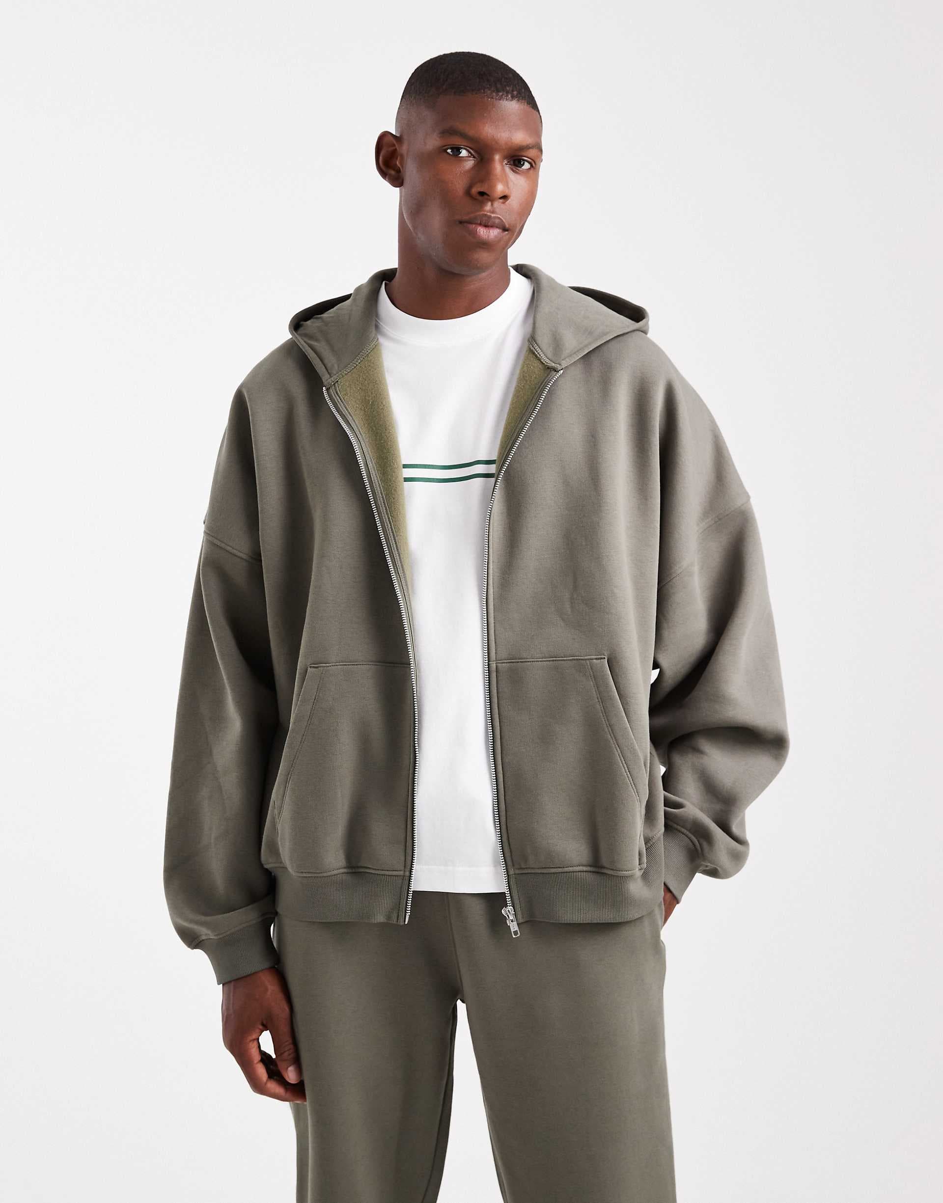 ASOS DESIGN essential extreme oversized zip through hoodie in khaki