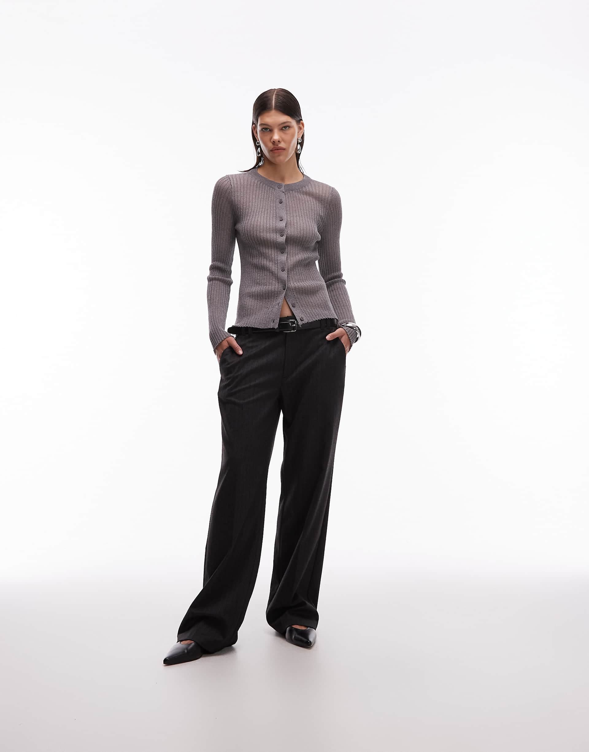 ASOS DESIGN tailored low rise menswear inspired pants in gray pinstripes