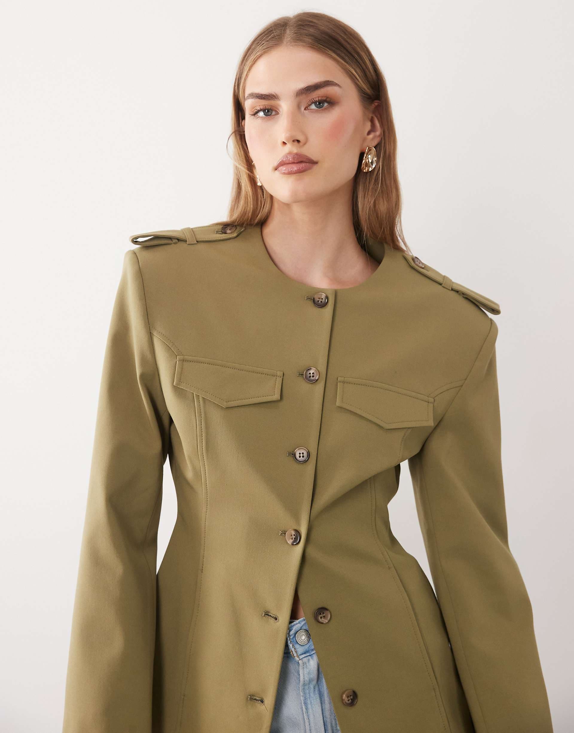 ASOS DESIGN cinched waist jacket in khaki