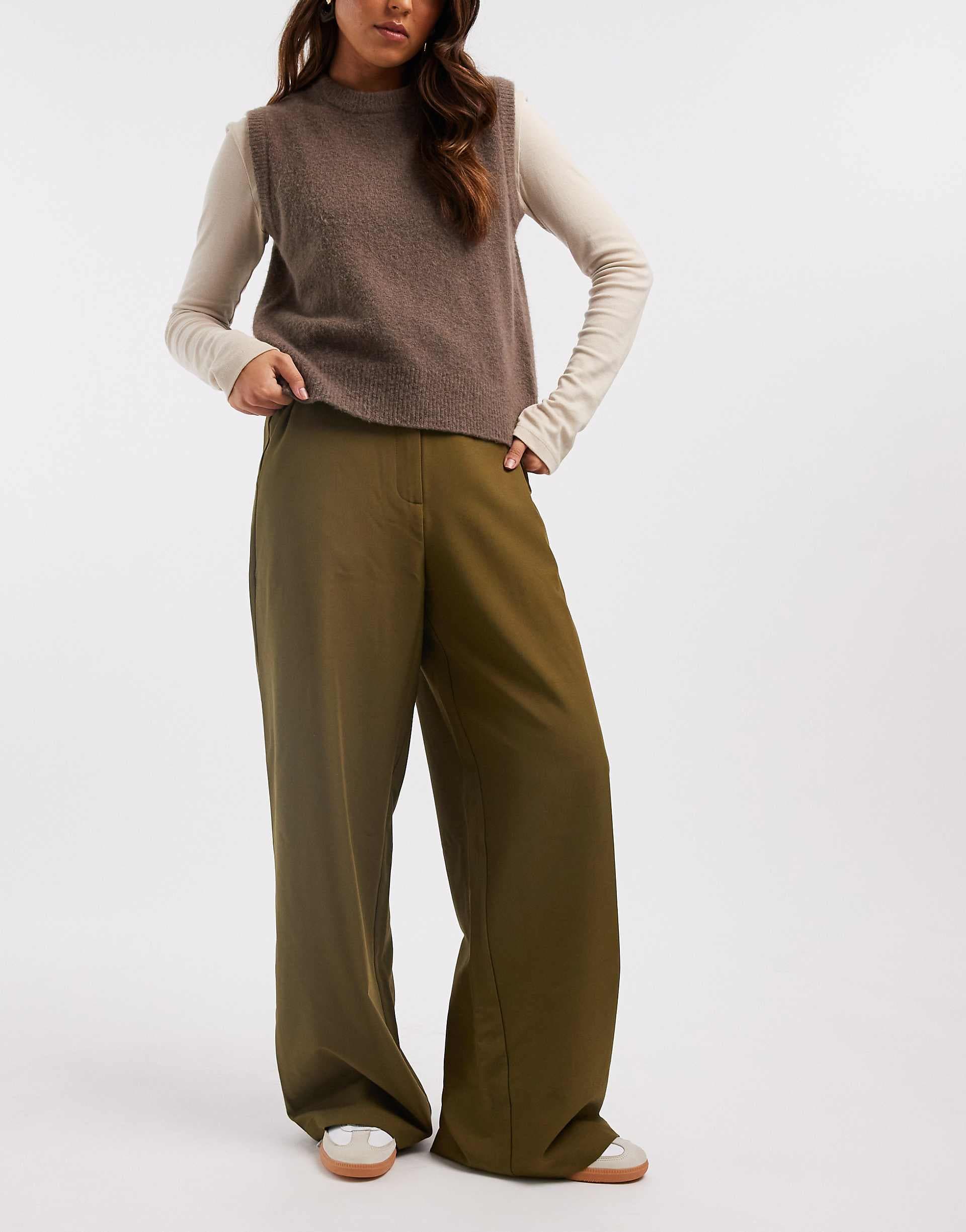ASOS DESIGN tailored relaxed straight leg pants in khaki green