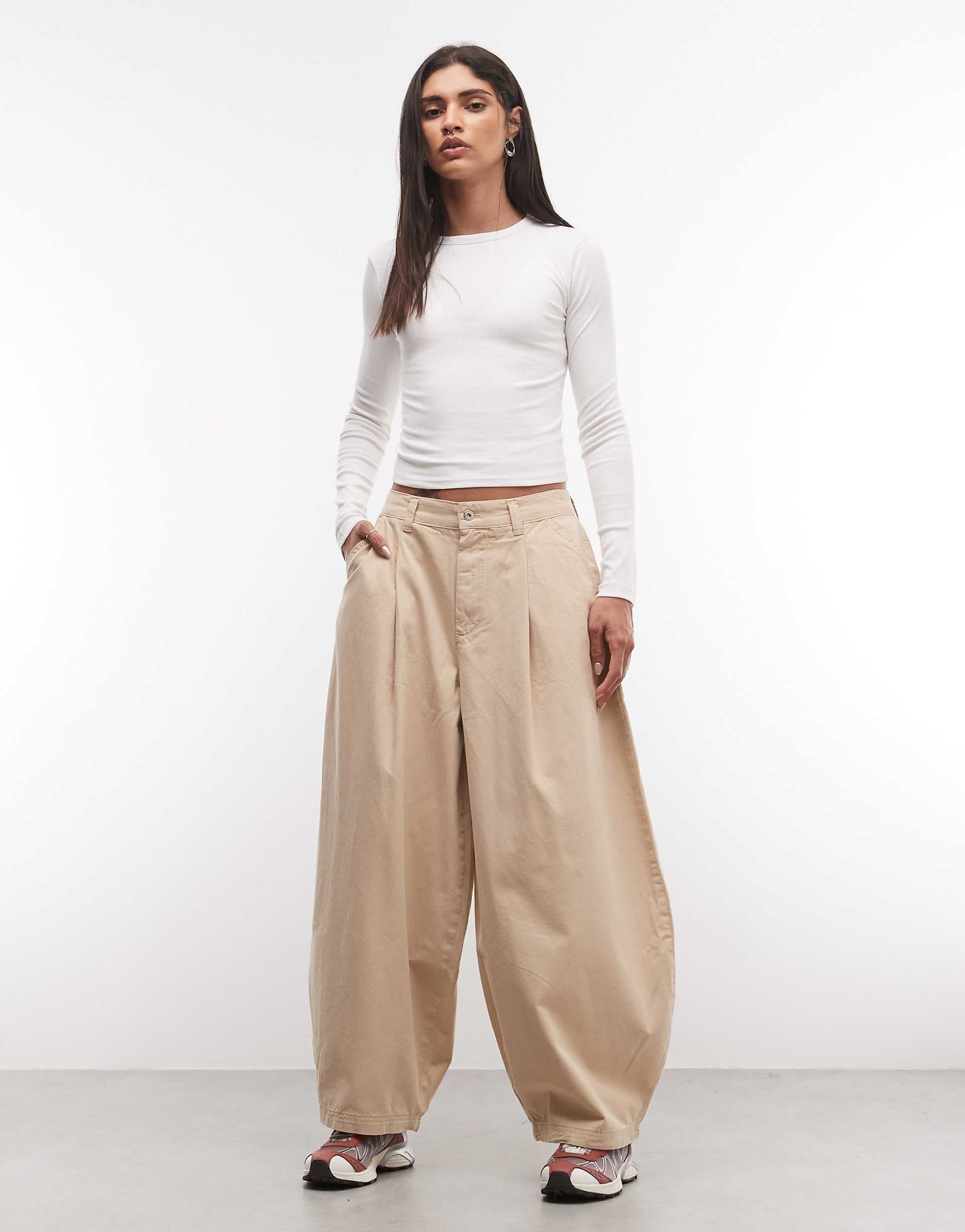 COLLUSION pleated XL balloon jeans in beige