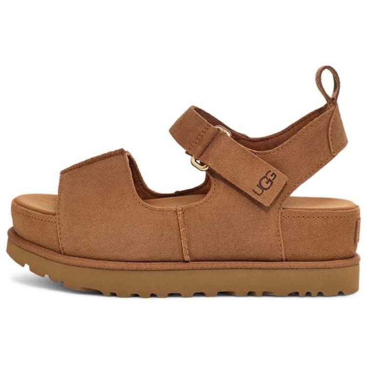 UGG Women's Goldenstar Hi Suede Simple Comfortable Single-Strap Sandals Chestnut