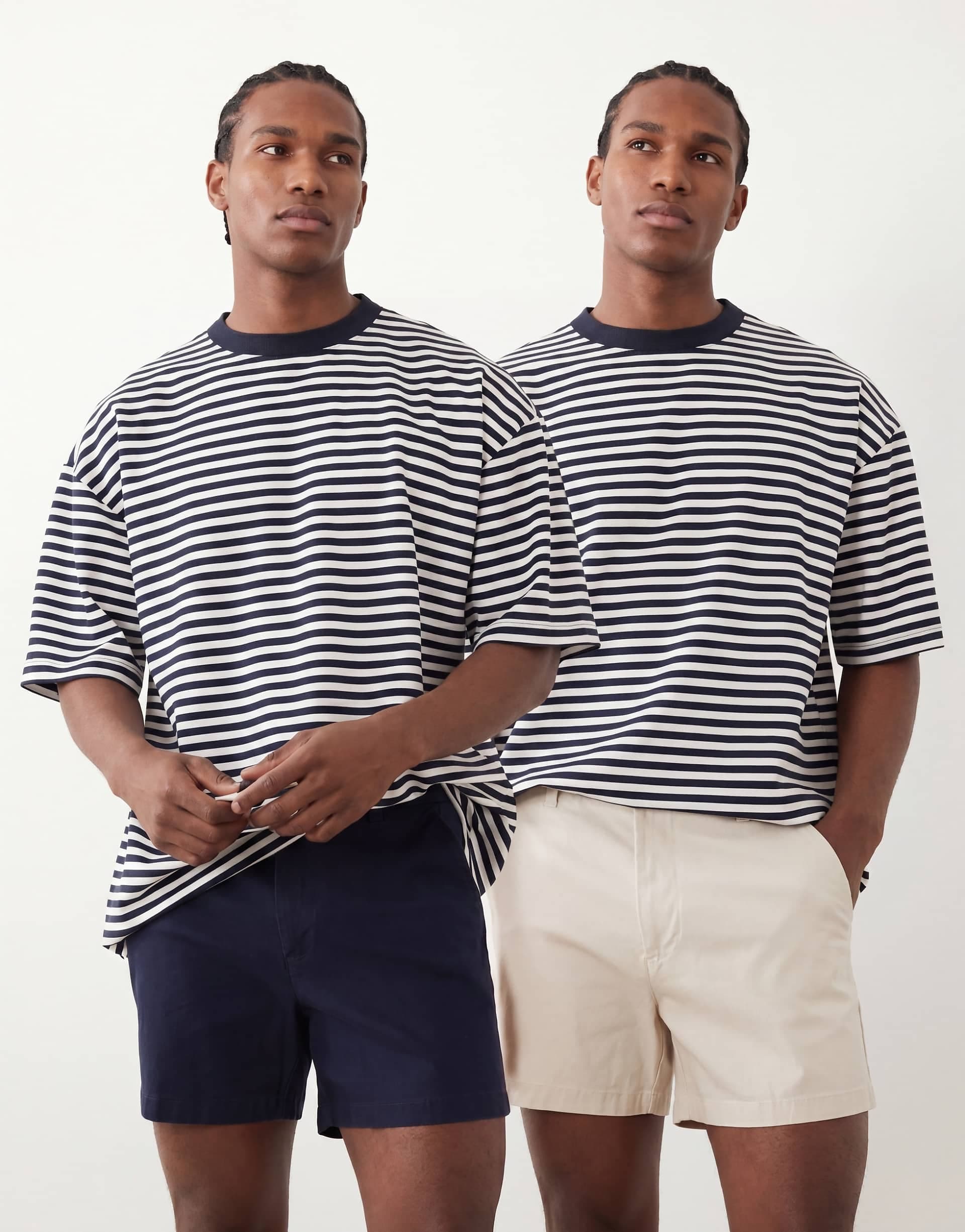 ASOS DESIGN 2 pack chino shorts in short length in navy and stone