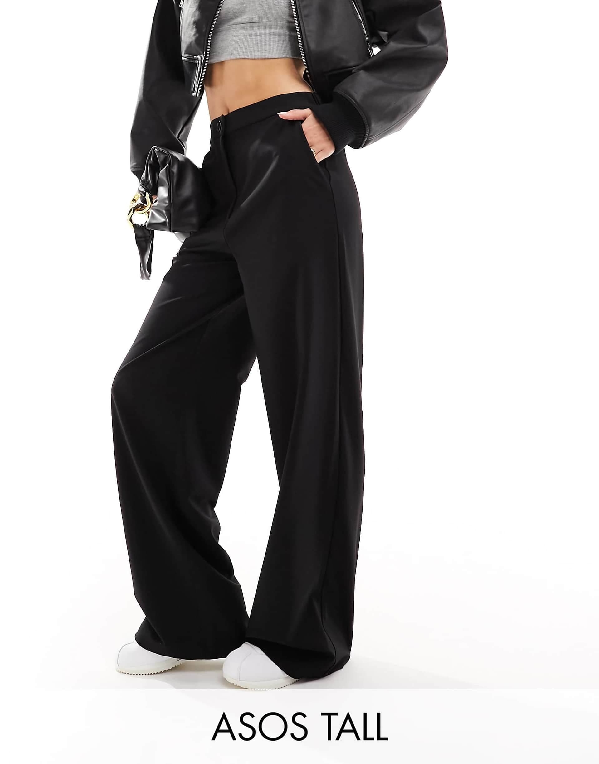 ASOS DESIGN Tall tailored relaxed straight leg pants in black