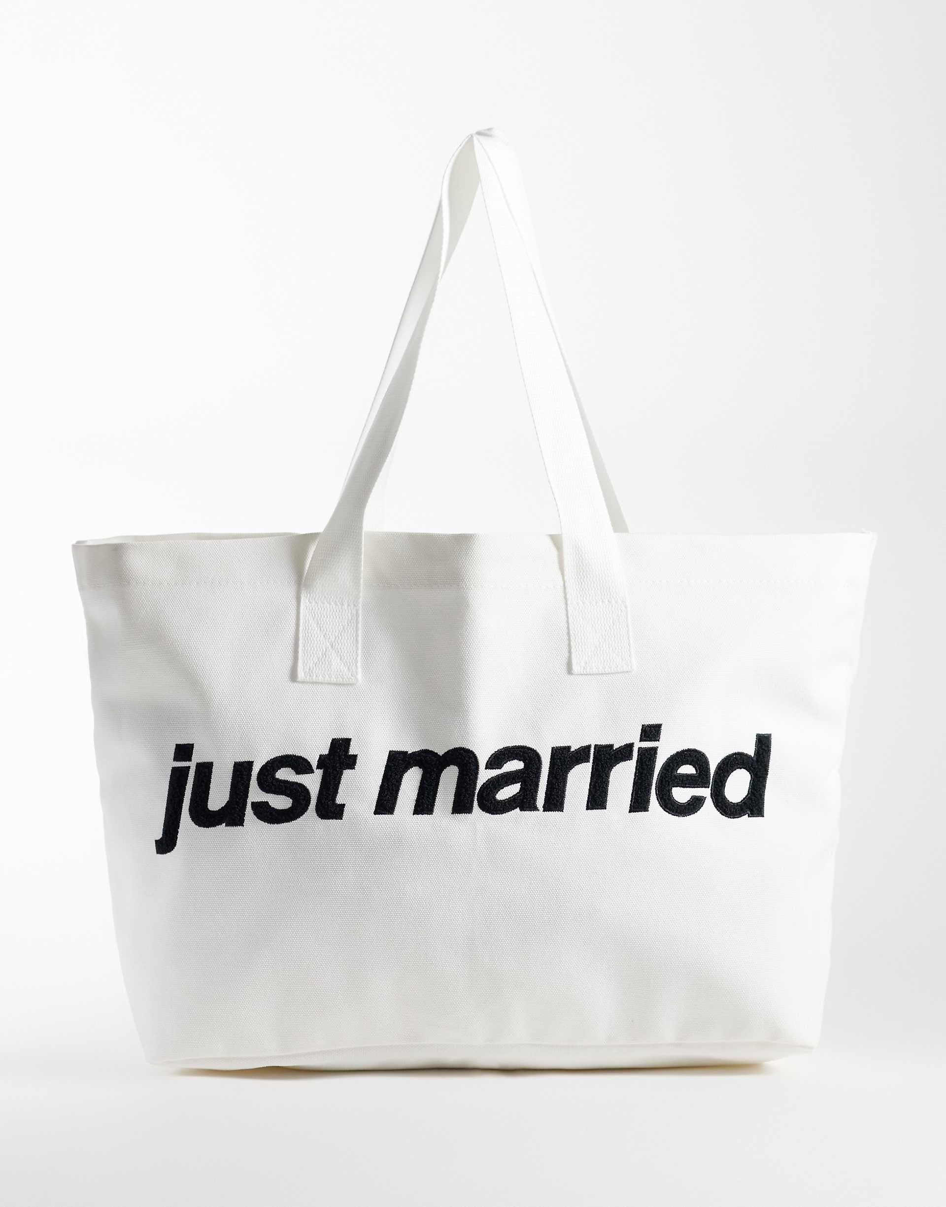 Six Stories 'just married' cotton rich tote in white