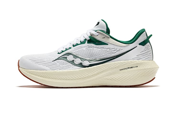 Saucony Triumph 21 Durable Breathable Low-Top Running Shoes Men's White Green