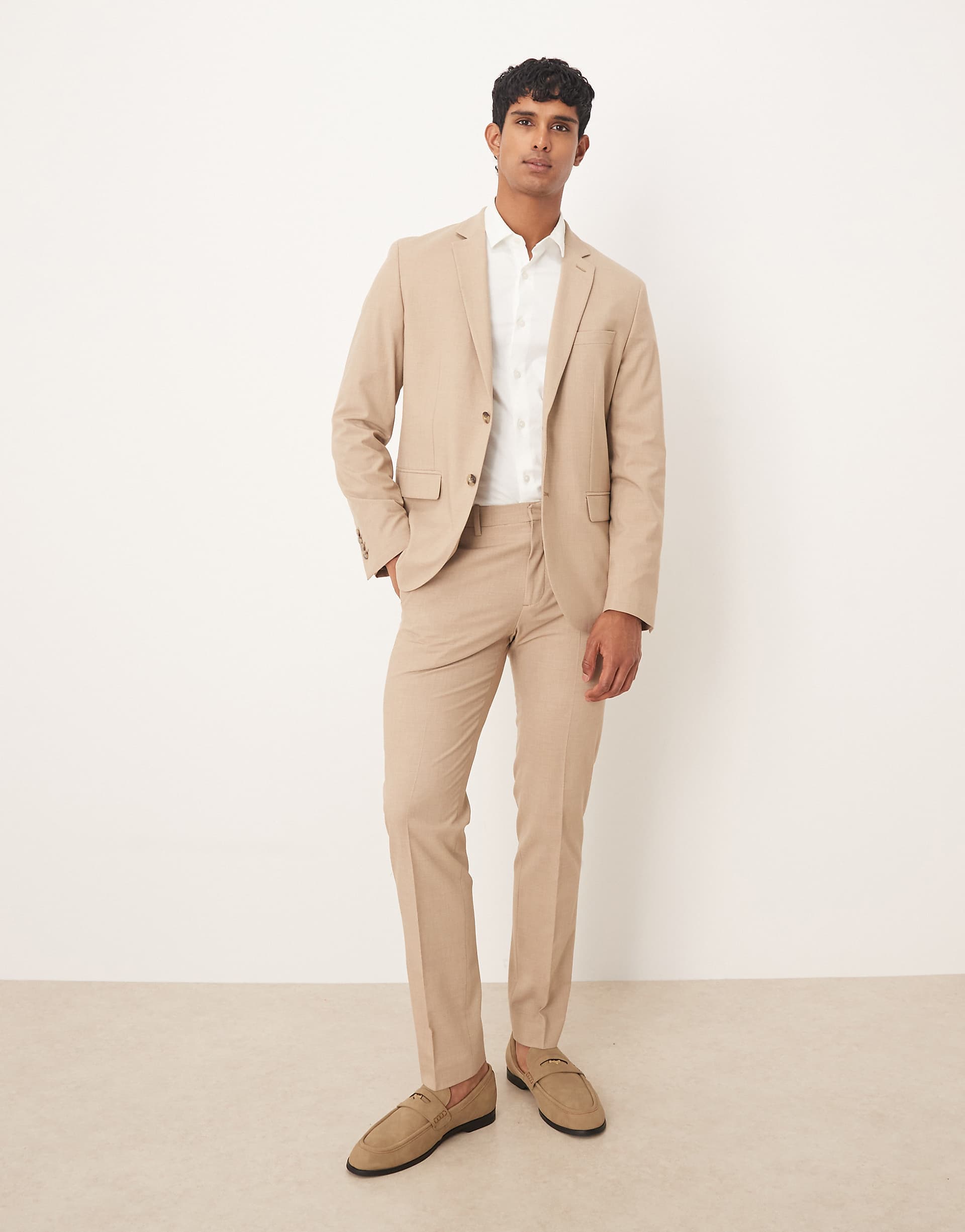 Mango Paris 100% cotton pleat front tailored straight pants in ecru - part of a set