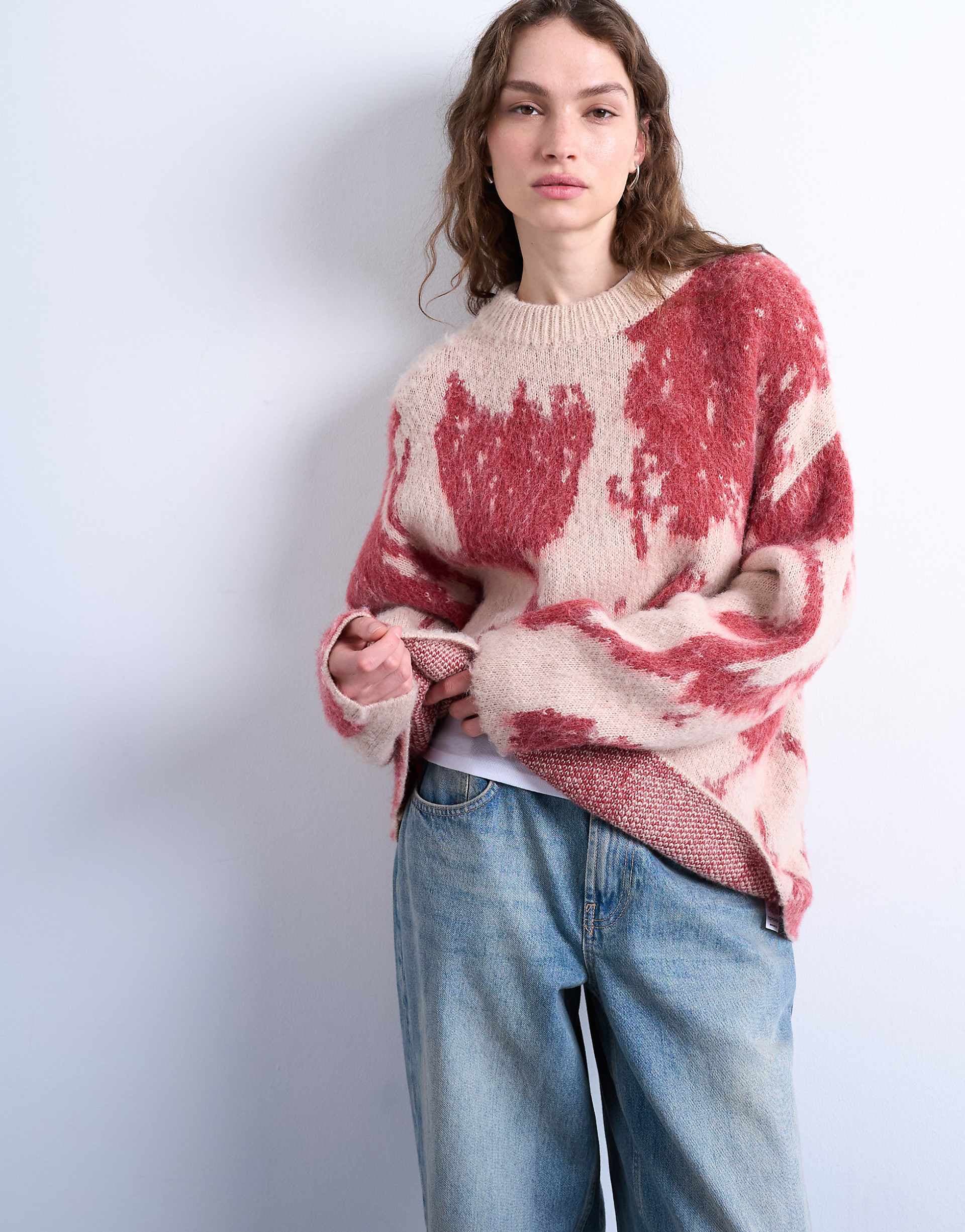 Topshop knit blurred floral sweater in pink