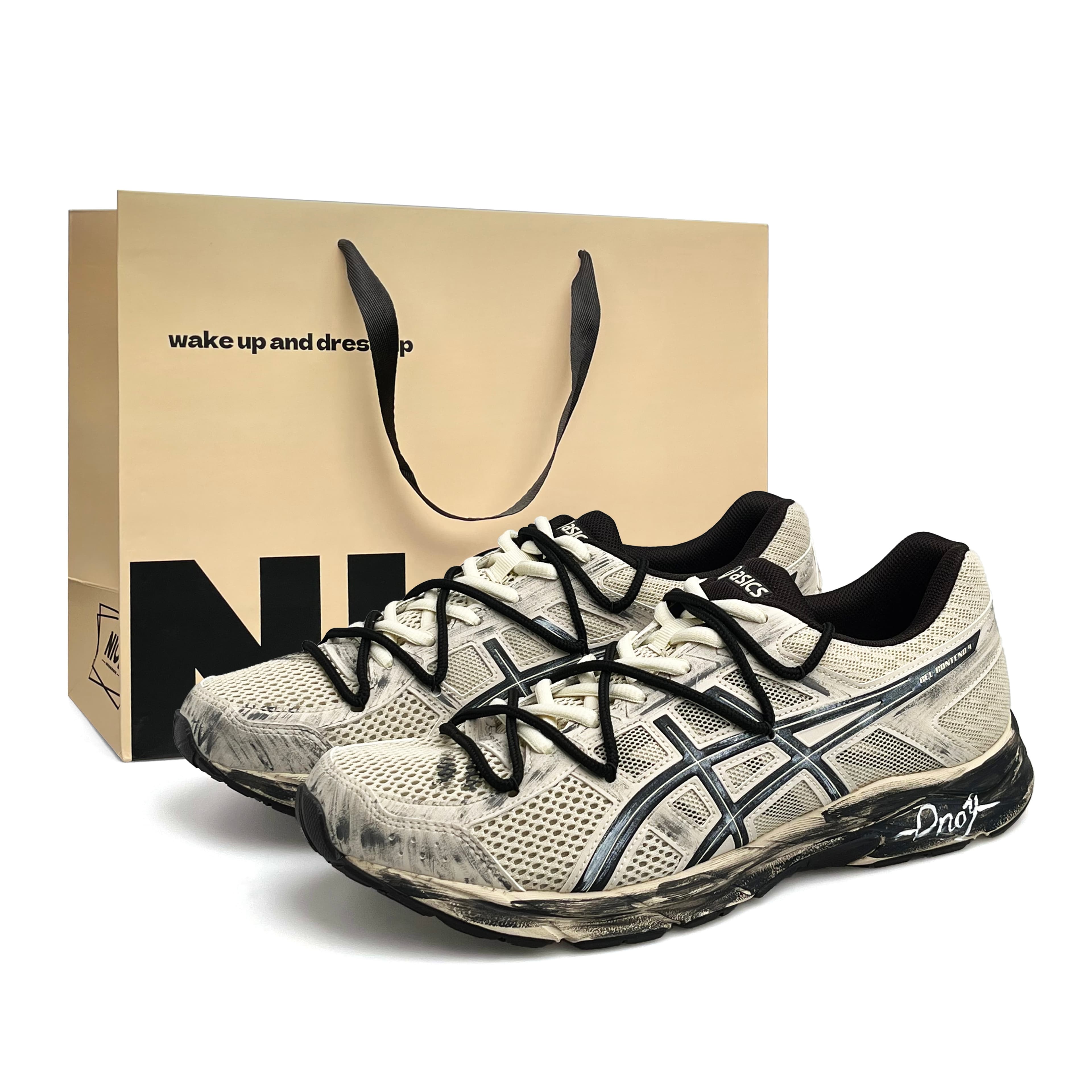 Custom SneakersASICS Gel-Contend 4 Retro Deconstructed Curve Spring Summer Horse Year CNY Four-Season Versatile Vibe Special Gift Bag Casual Post-Apocalyptic Functional Low-Top Running Shoes Unisex Black Brown
