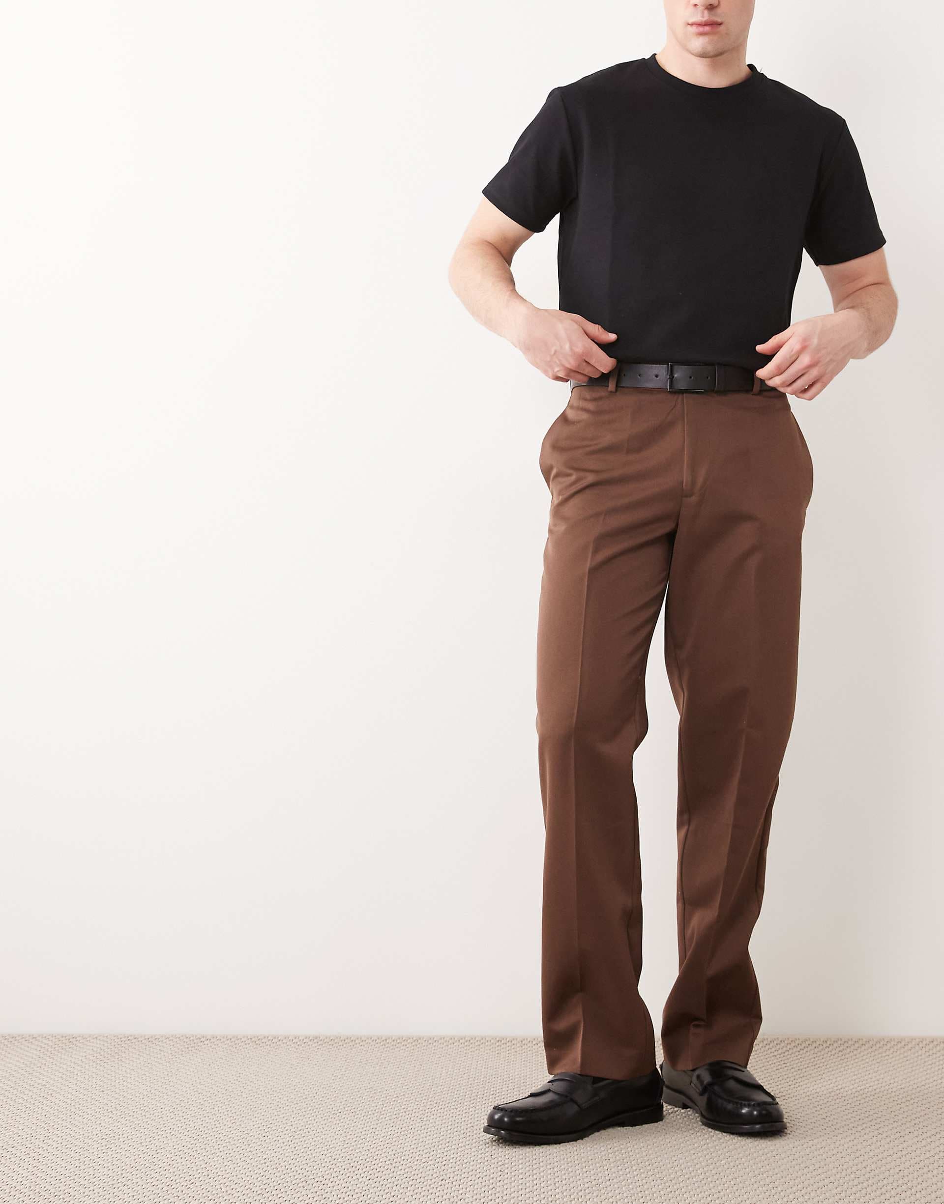 ASOS DESIGN tailored straight leg pants in dark brown