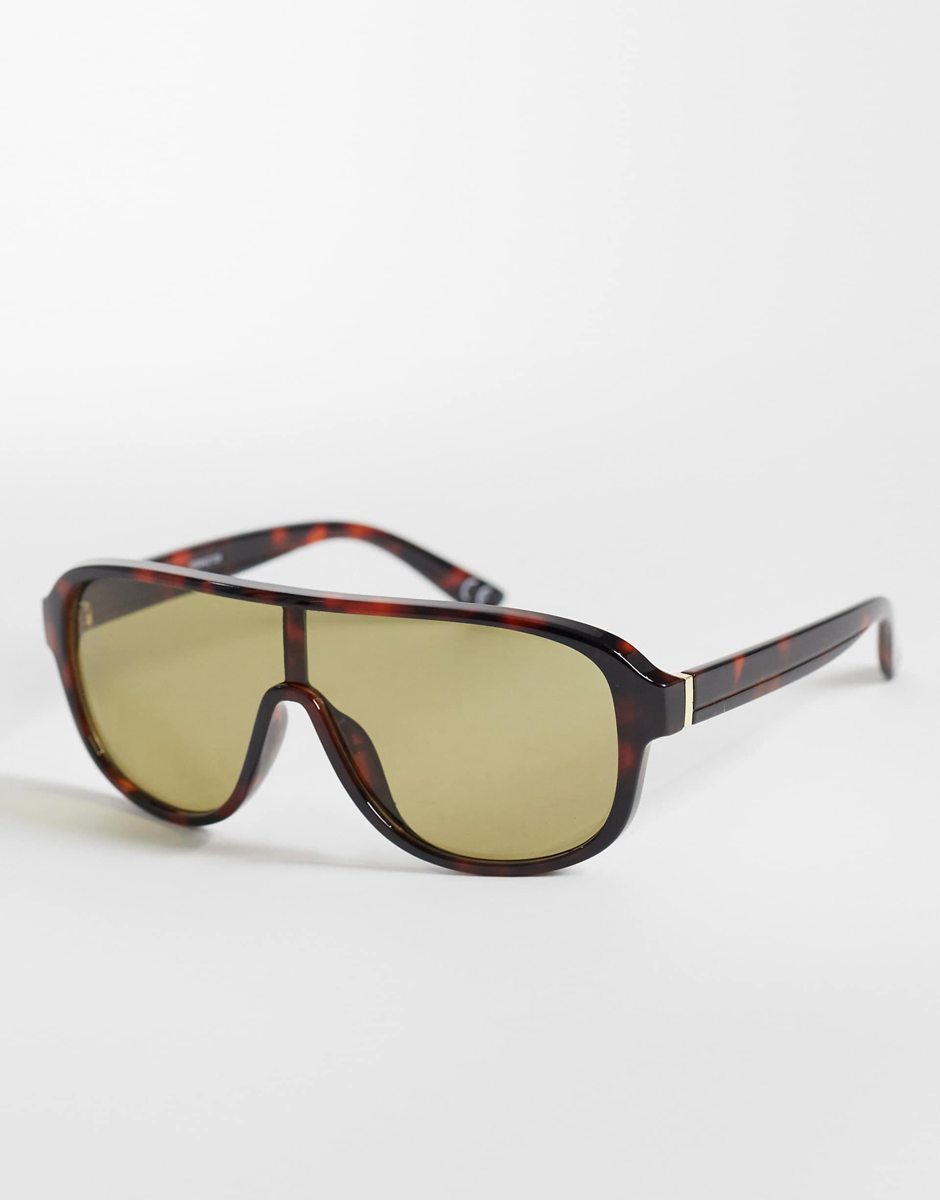 ASOS DESIGN tort wrap aviator sunglasses with brown lens