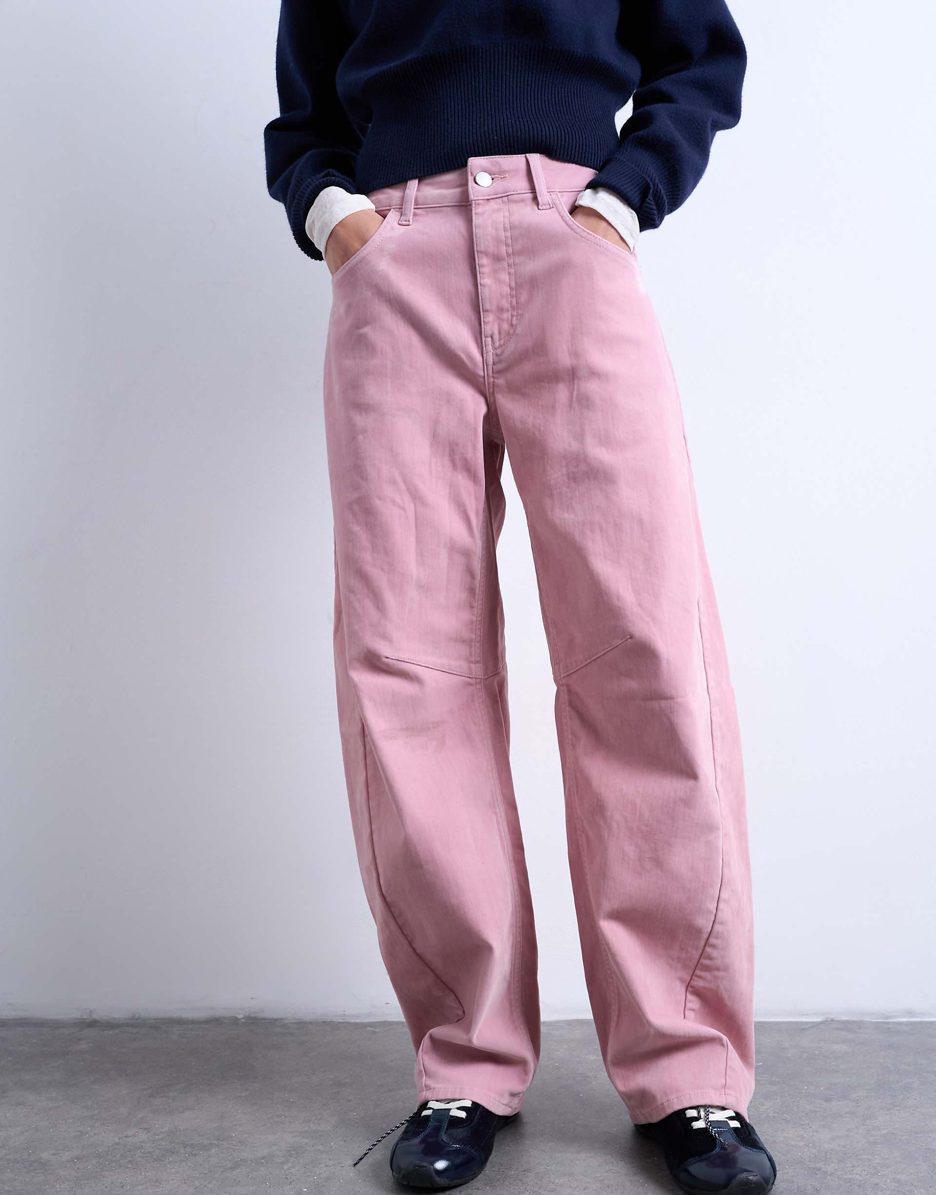 Topshop velvet barrel leg seam detailing pants in pink - part of a set
