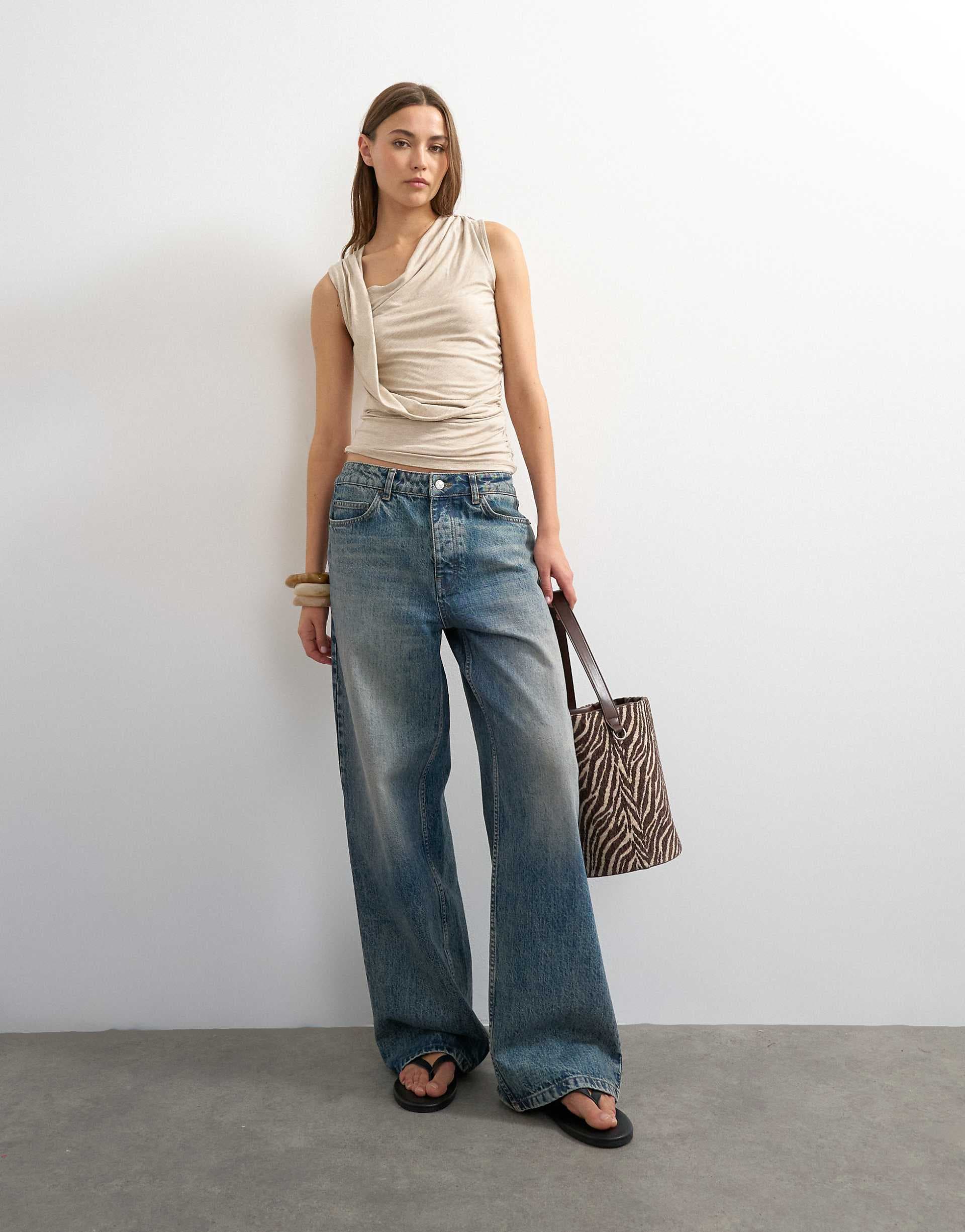 Topshop wrap front drape detail tank in oat